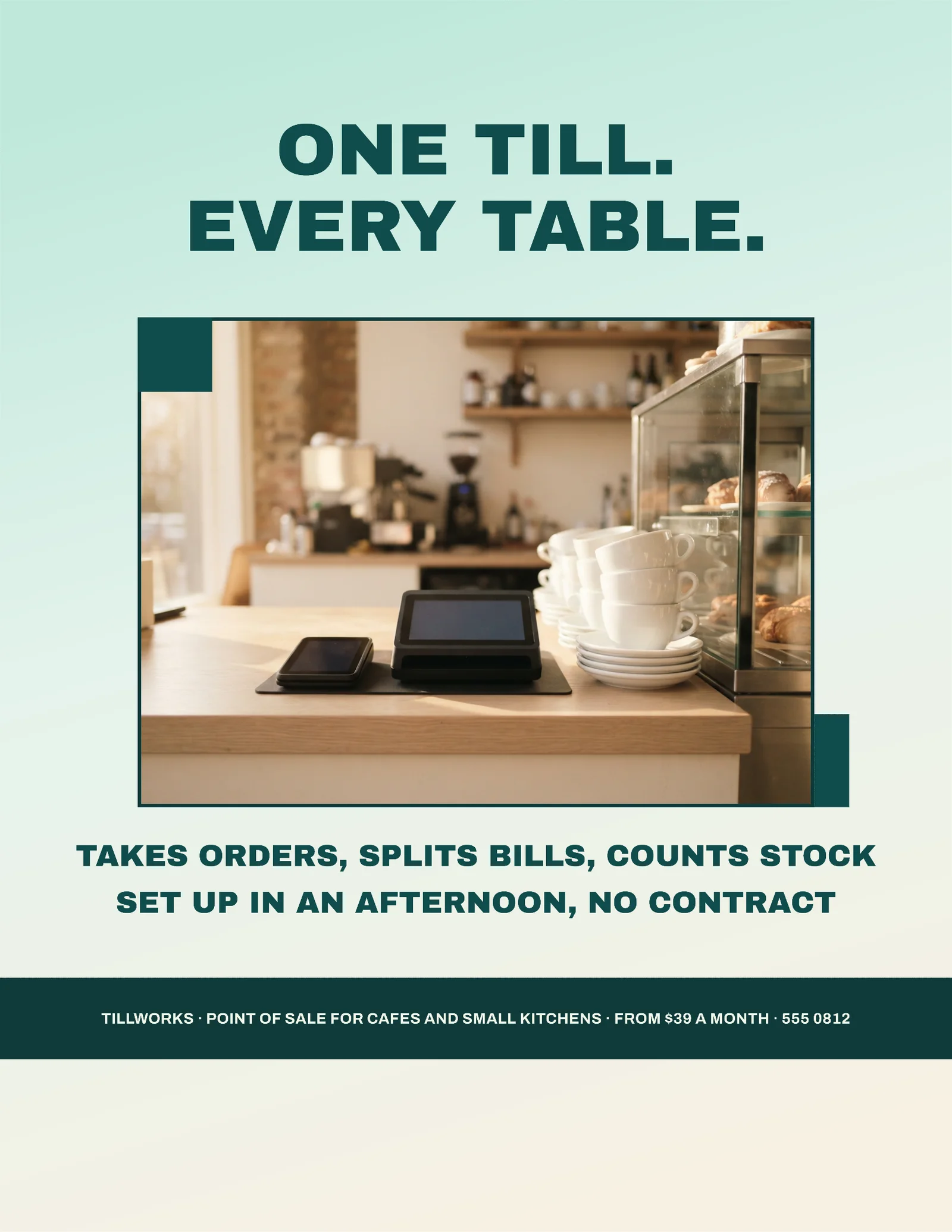 Teal Framed Window Cafe Counter System Flyer — Letter Flyer template