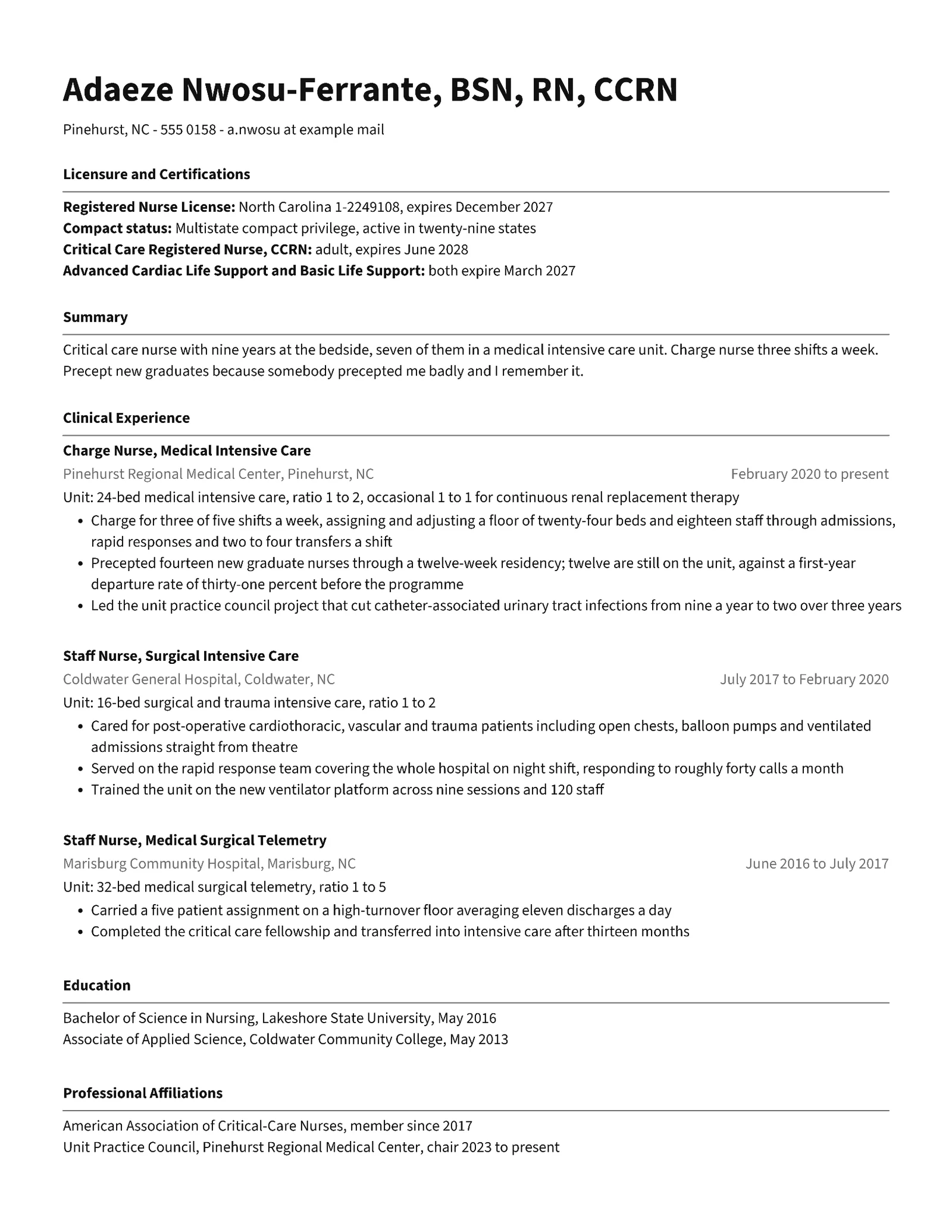 ATS Registered Nurse Resume — Letter Resume template