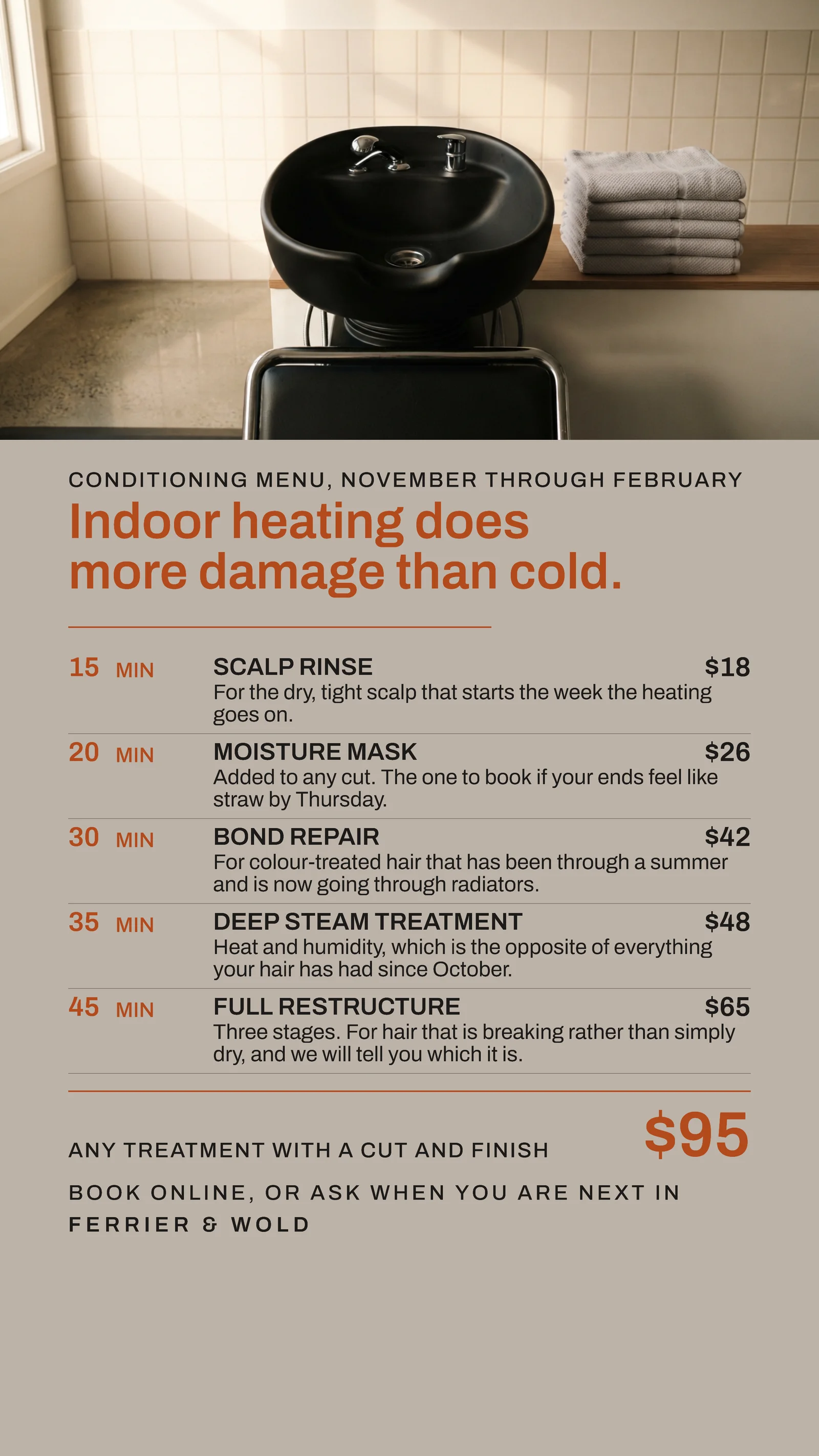 Mushroom Burnt Orange Duration Rows Salon Winter Conditioning Facebook Story — 9:16 Facebook story template