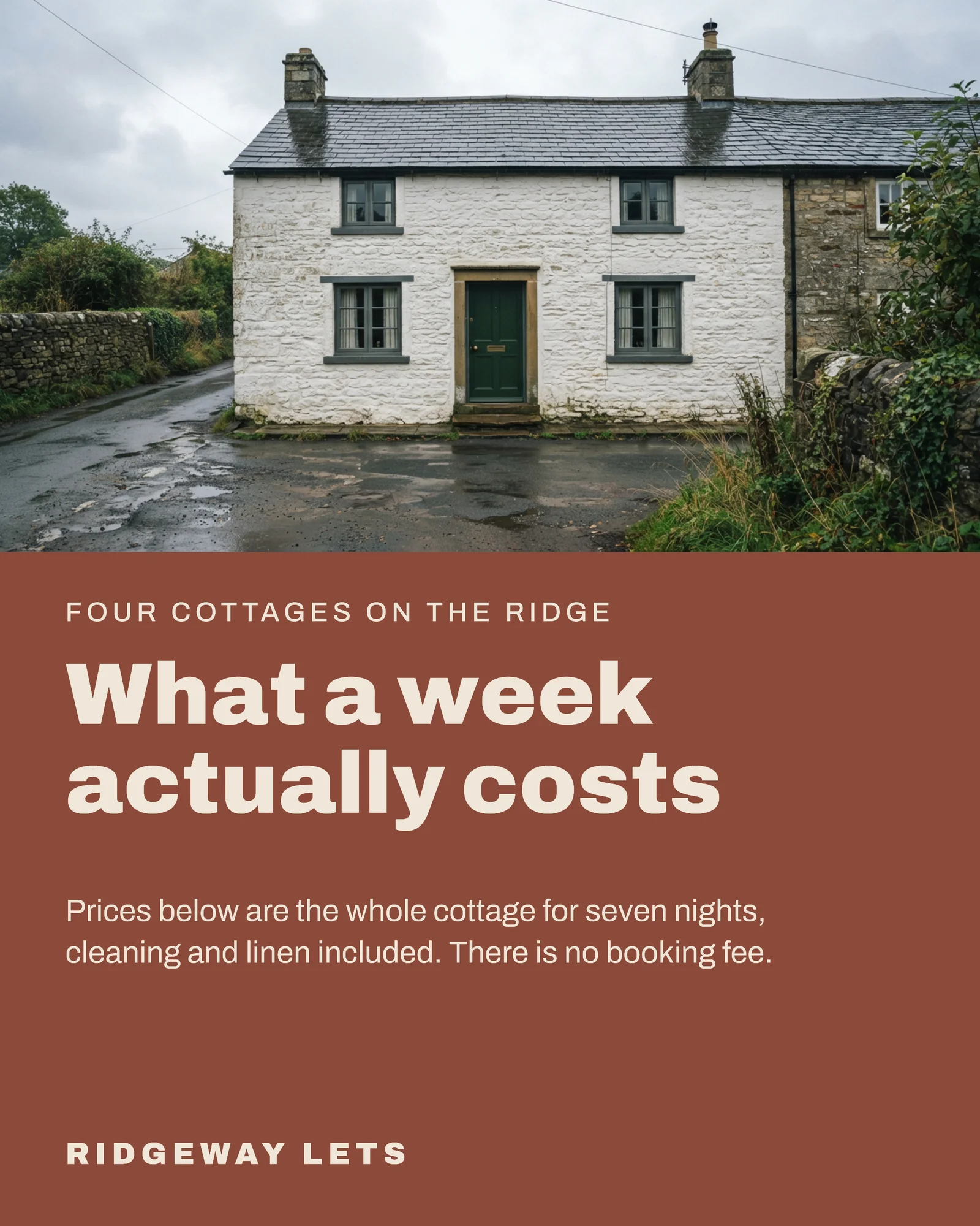 Self-Catering Cottage Seasonal Rates Instagram Carousel — 4-panel Instagram carousel carousel template, page 1 of 4