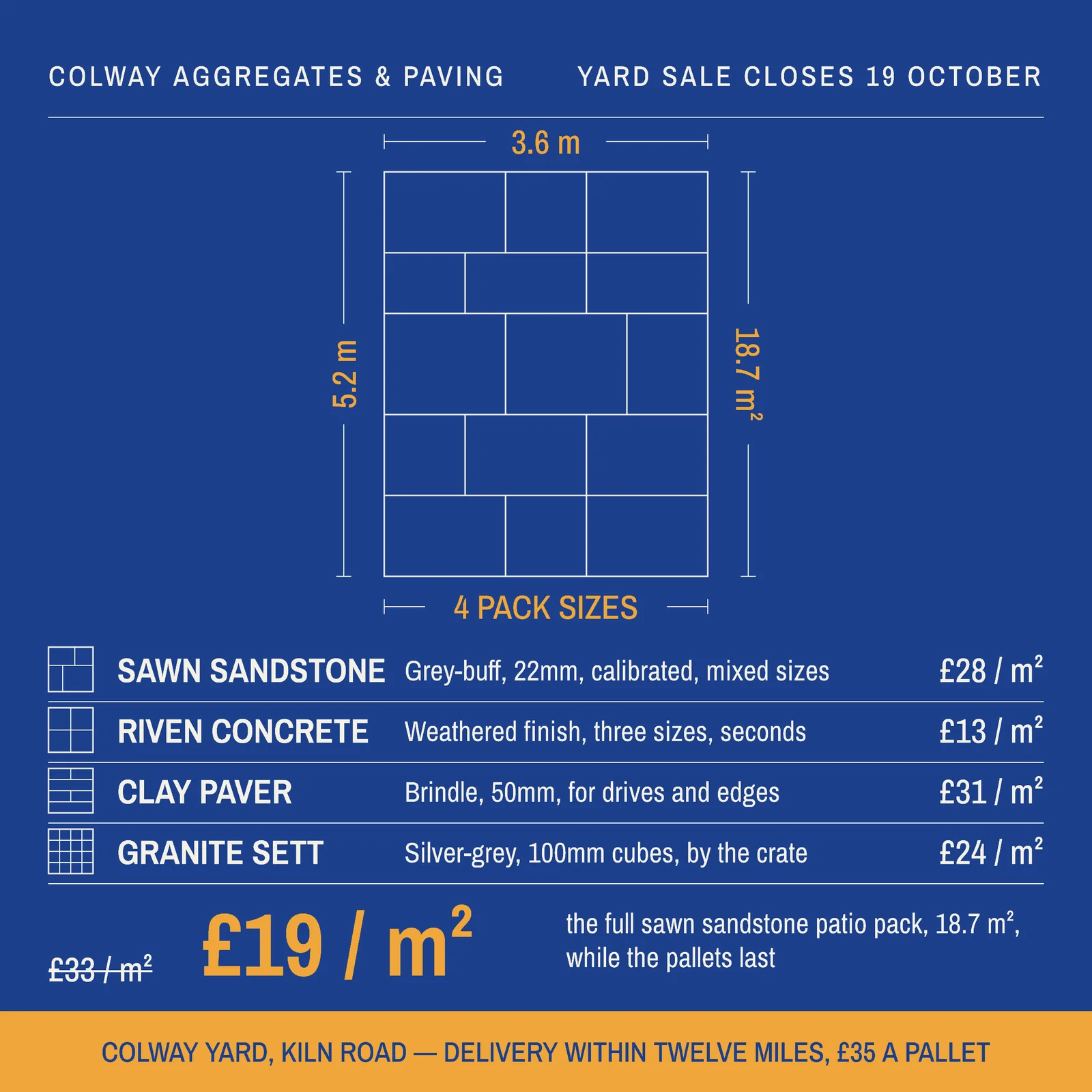 Blueprint Amber Dimensioned Plan Paving Yard Sale Facebook Ad — 1:1 Facebook ad template