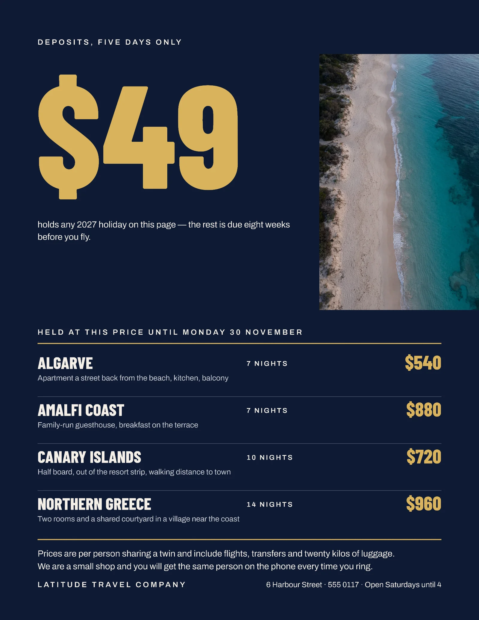 Midnight Giant Numeral Travel Agency Black Friday Deposits Flyer — Letter Flyer template