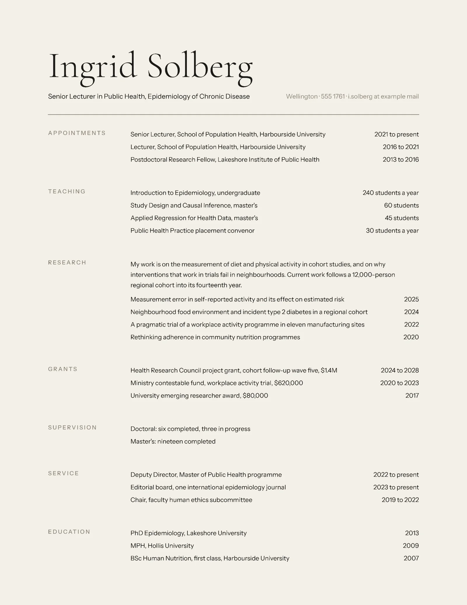 Bone Minimalist Public Health Lecturer Resume — 2-page Resume template, page 2 of 2