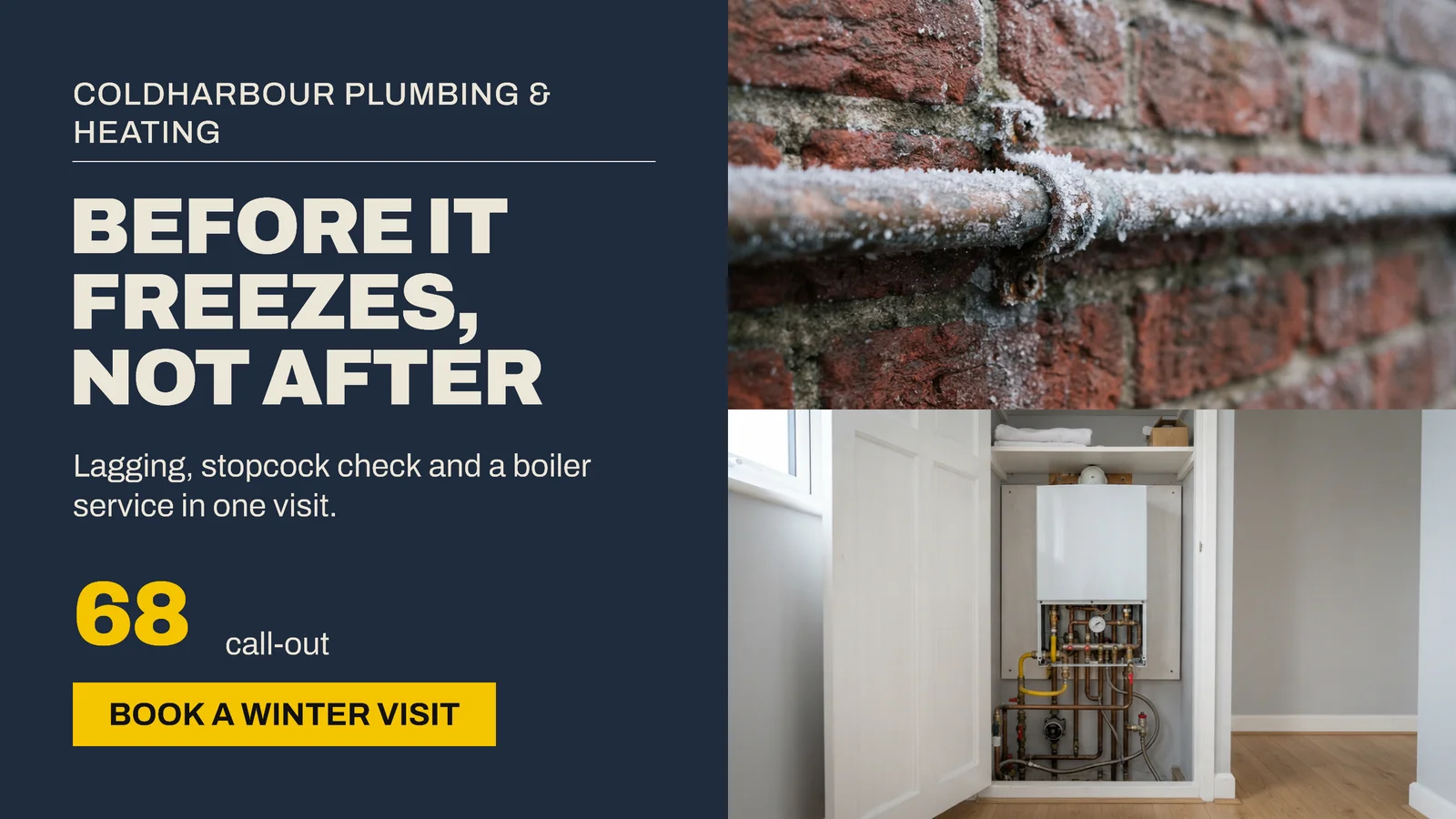 Slate Yellow Stacked Pair Plumbing Winter Freeze YouTube Ad — 16:9 YouTube ad template