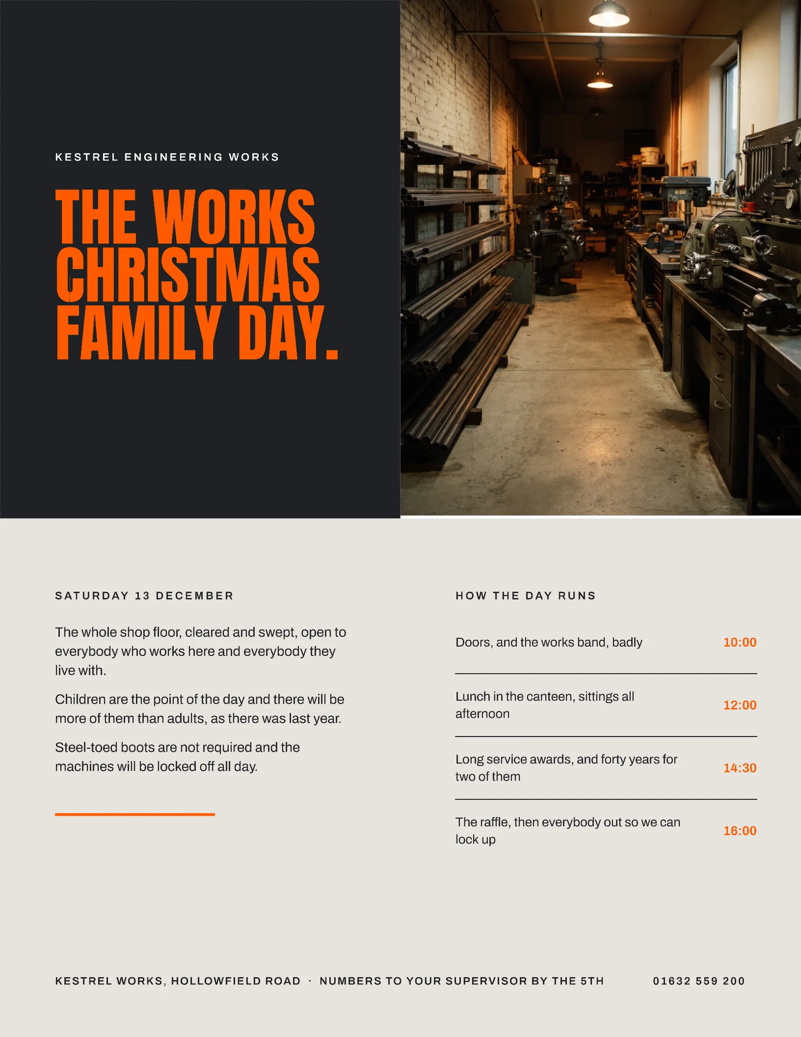 Orange Quadrant Block Engineering Works Christmas Family Day Invitation — Letter Invitation template