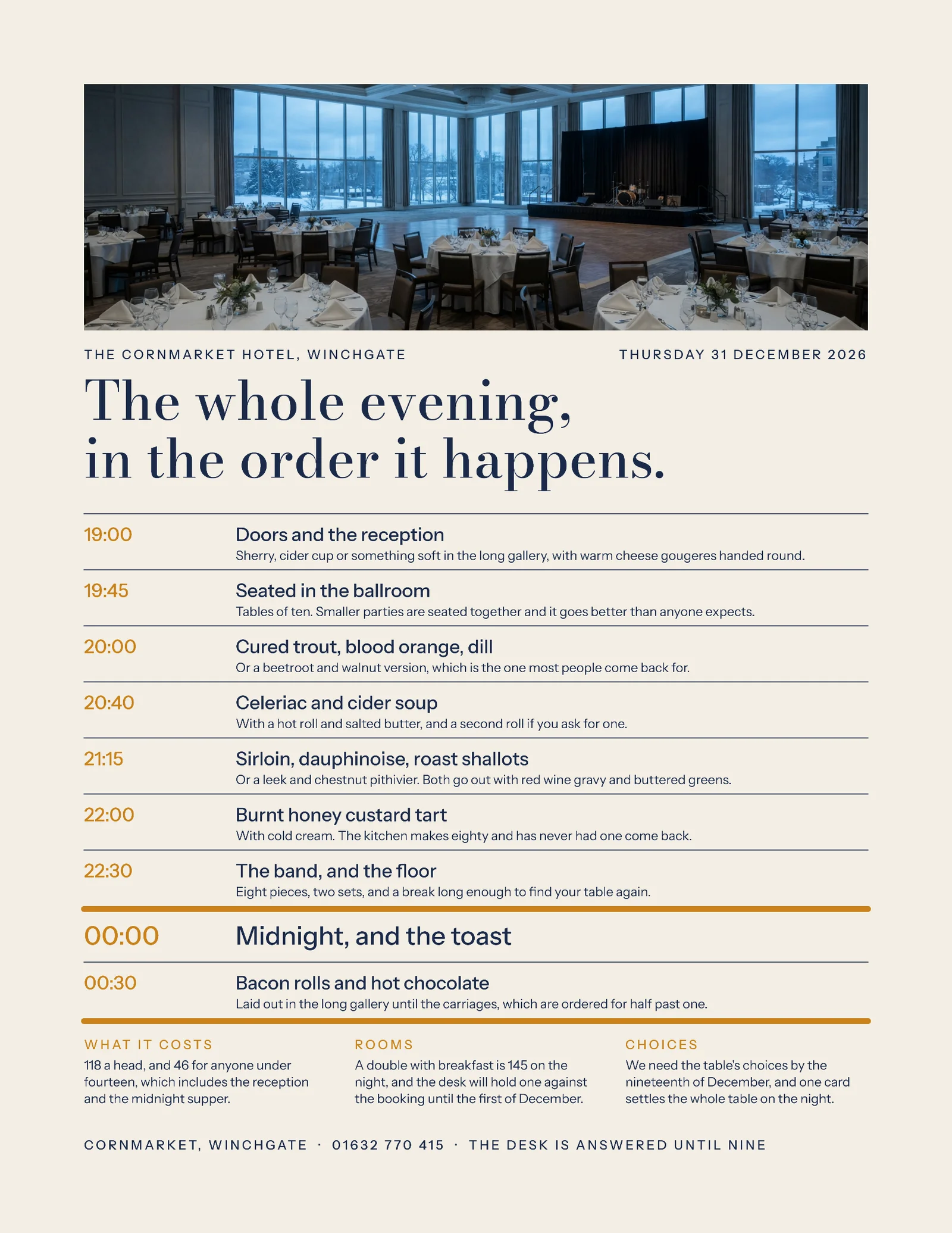 Ink Blue Running Order Hotel New Year Gala Menu — Letter Menu template