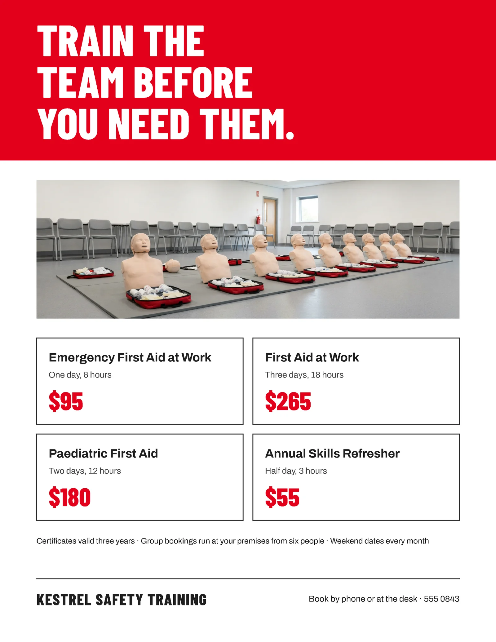 Signal Red Course Grid First Aid Training Flyer — Letter Flyer template