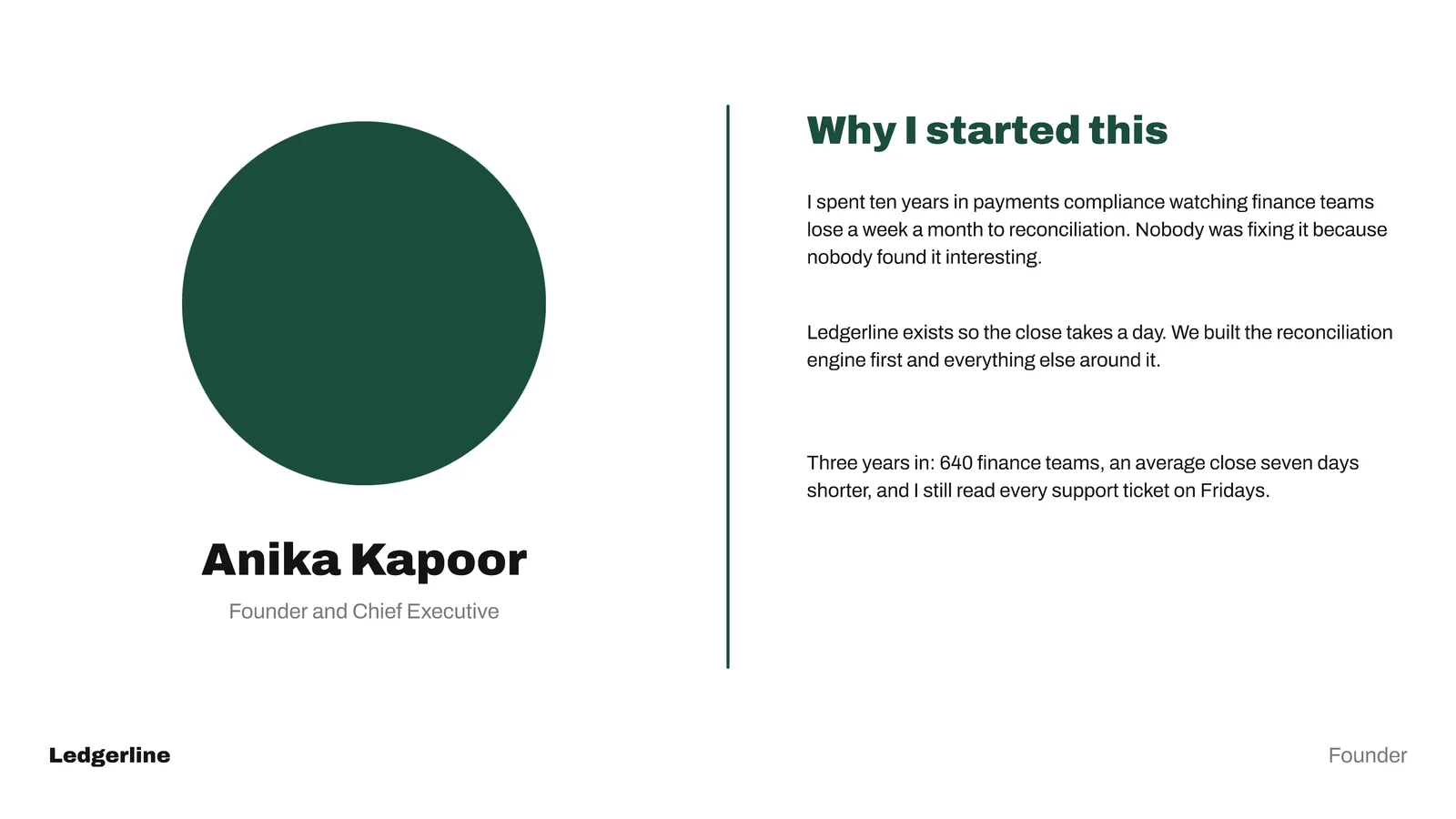 Founder Story About Me Slide — 16:9 Slide template