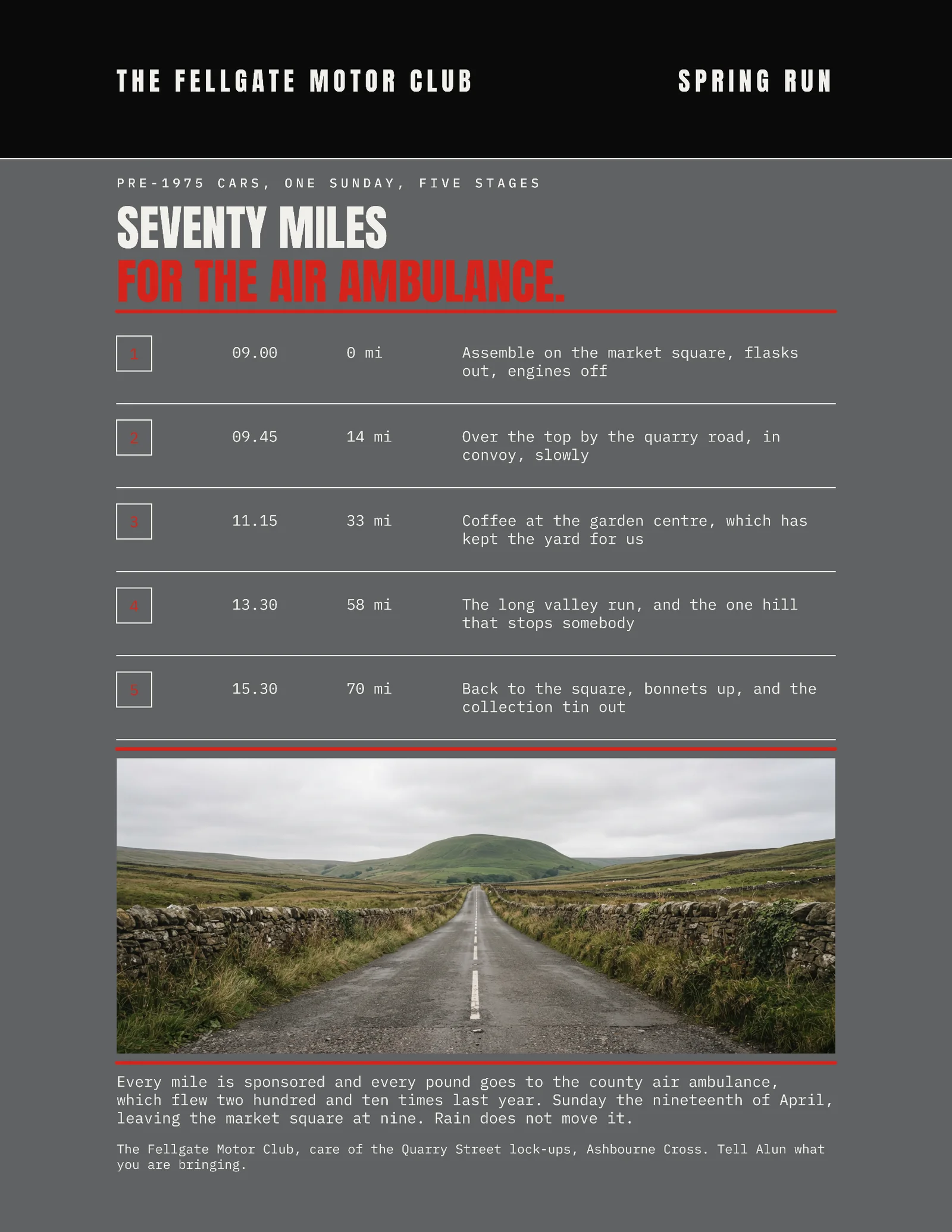 Concrete Signal Red Route Card Motor Club Charity Run Invitation — Letter Invitation template