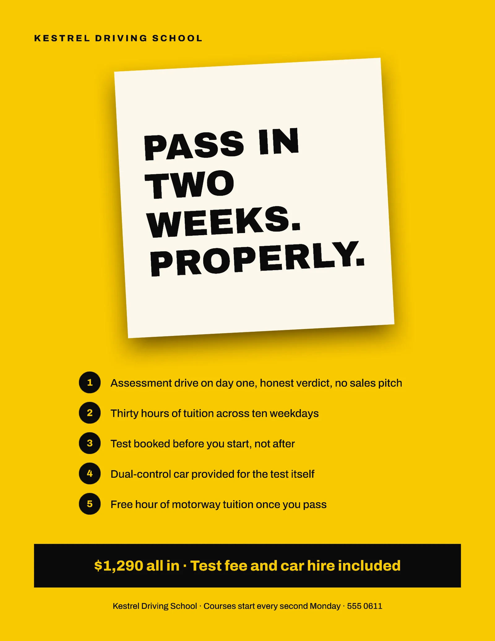 Signal Yellow Note Card Driving School Flyer — Letter Flyer template