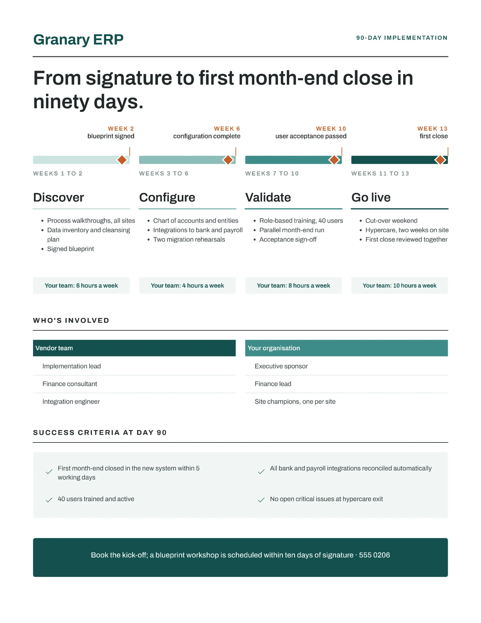 Timeline Plan ERP Implementation Sheet — Letter One pager template
