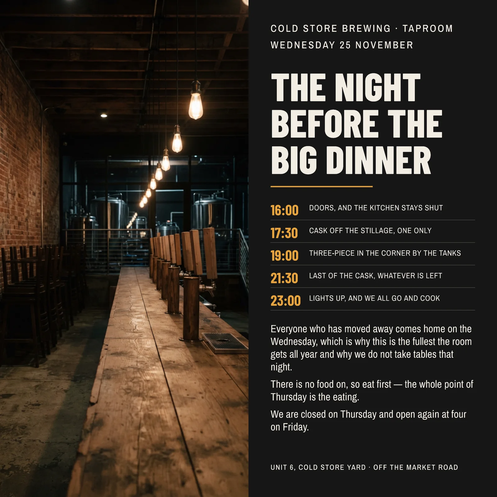 Charcoal Vertical Split Taproom Thanksgiving Eve Facebook Post — 1:1 Facebook post template