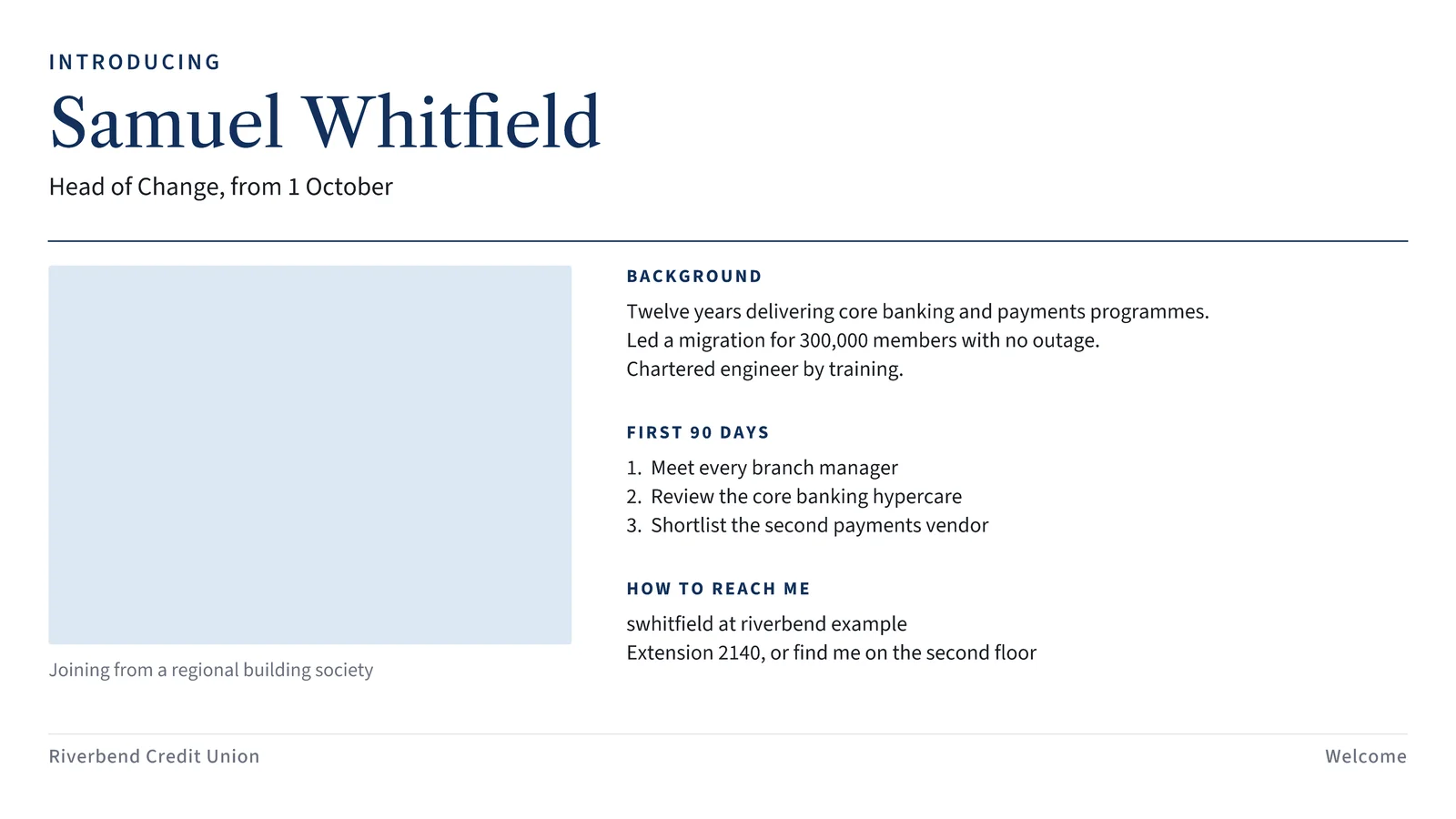 New Hire Introduction About Me Slide — 16:9 Slide template