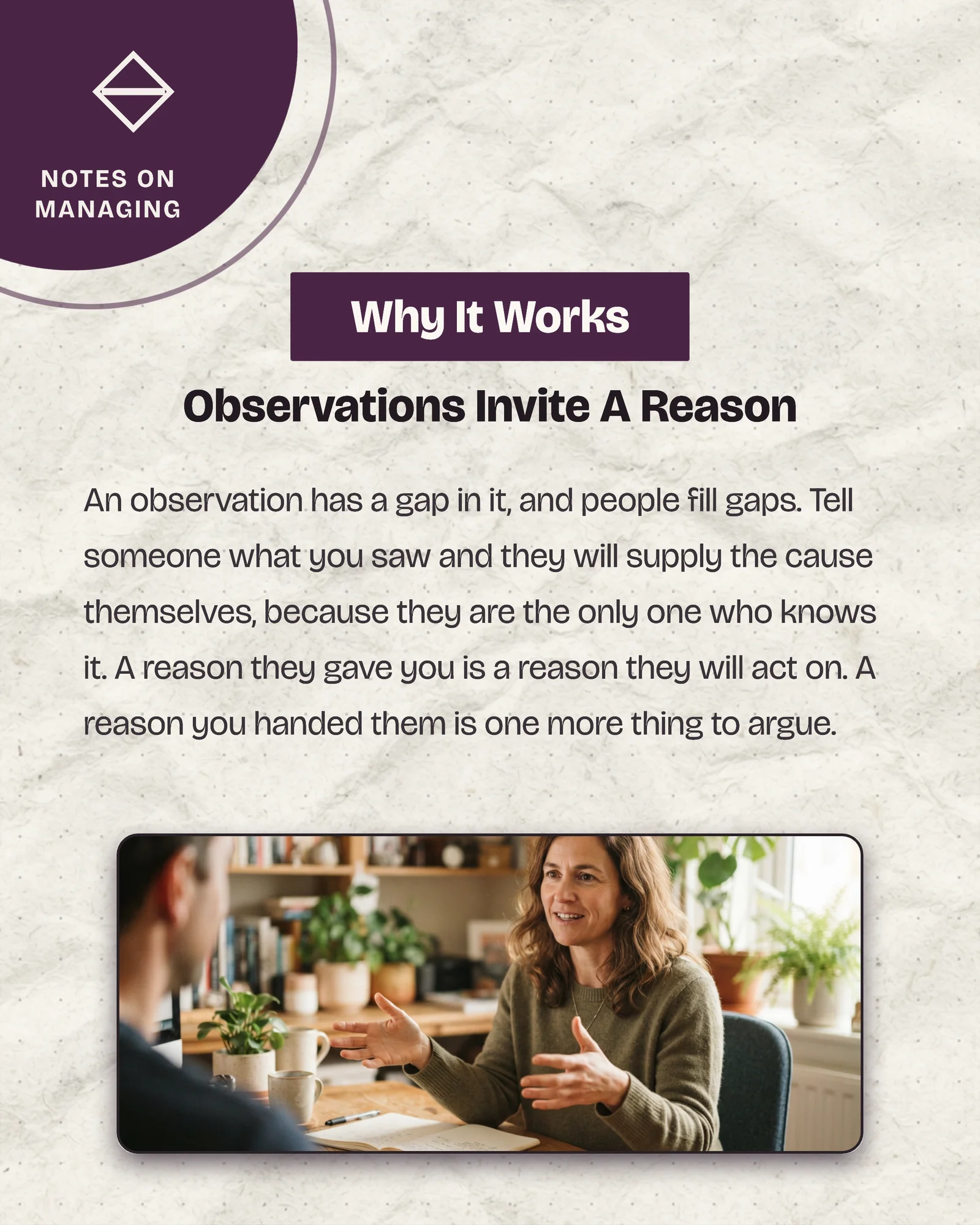 Plum paper management framework carousel — 5-panel Instagram carousel carousel template, page 4 of 5