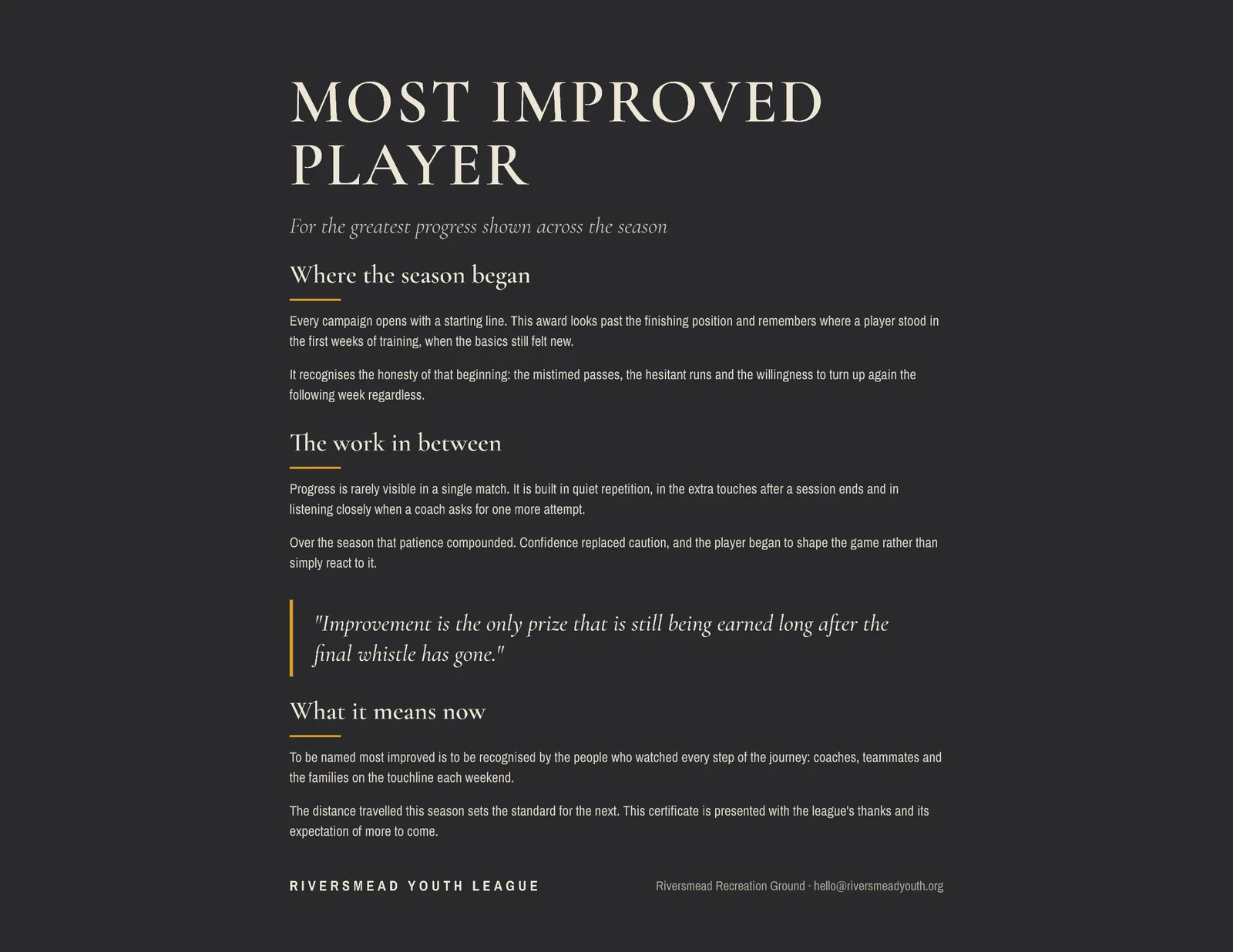 Most Improved Certificate — Letter landscape Certificate template