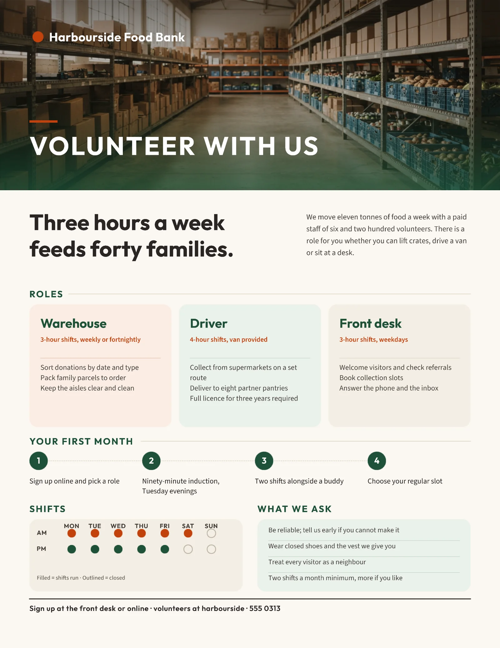 Warm Photo Volunteer Programme Guide — 2-page One pager template, page 1 of 2