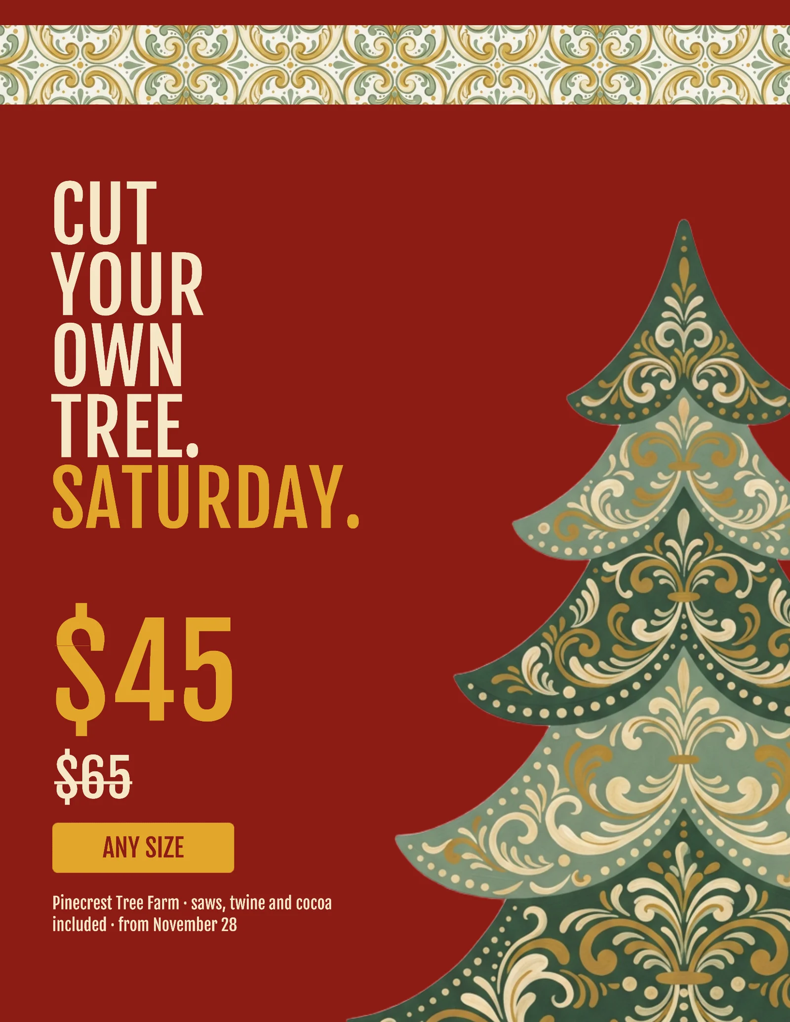 Folk Rosemaling Christmas Tree Farm Flyer — Letter Flyer template