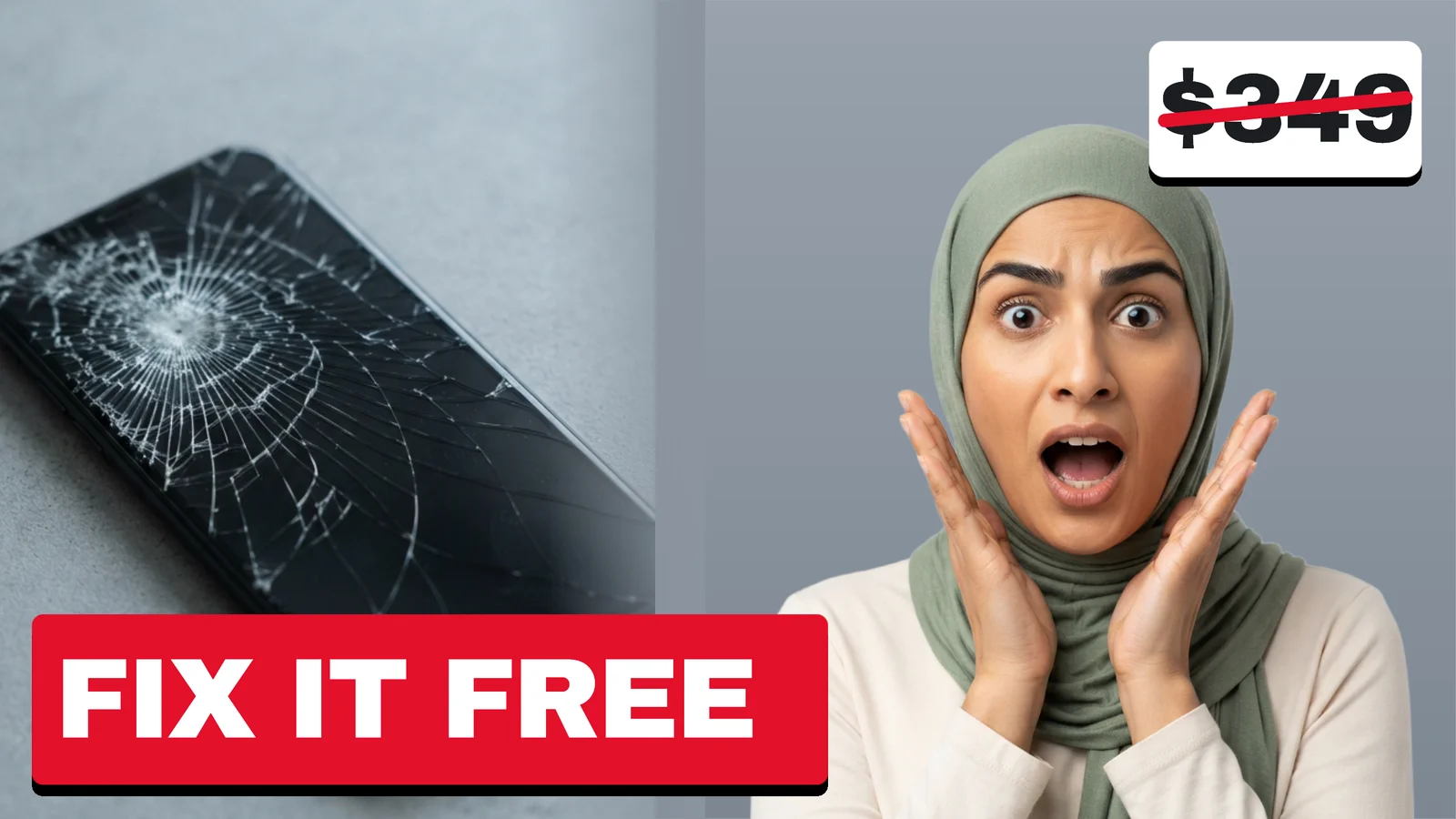 Cracked Screen Fix YouTube Thumbnail — 16:9 Youtube thumbnail template