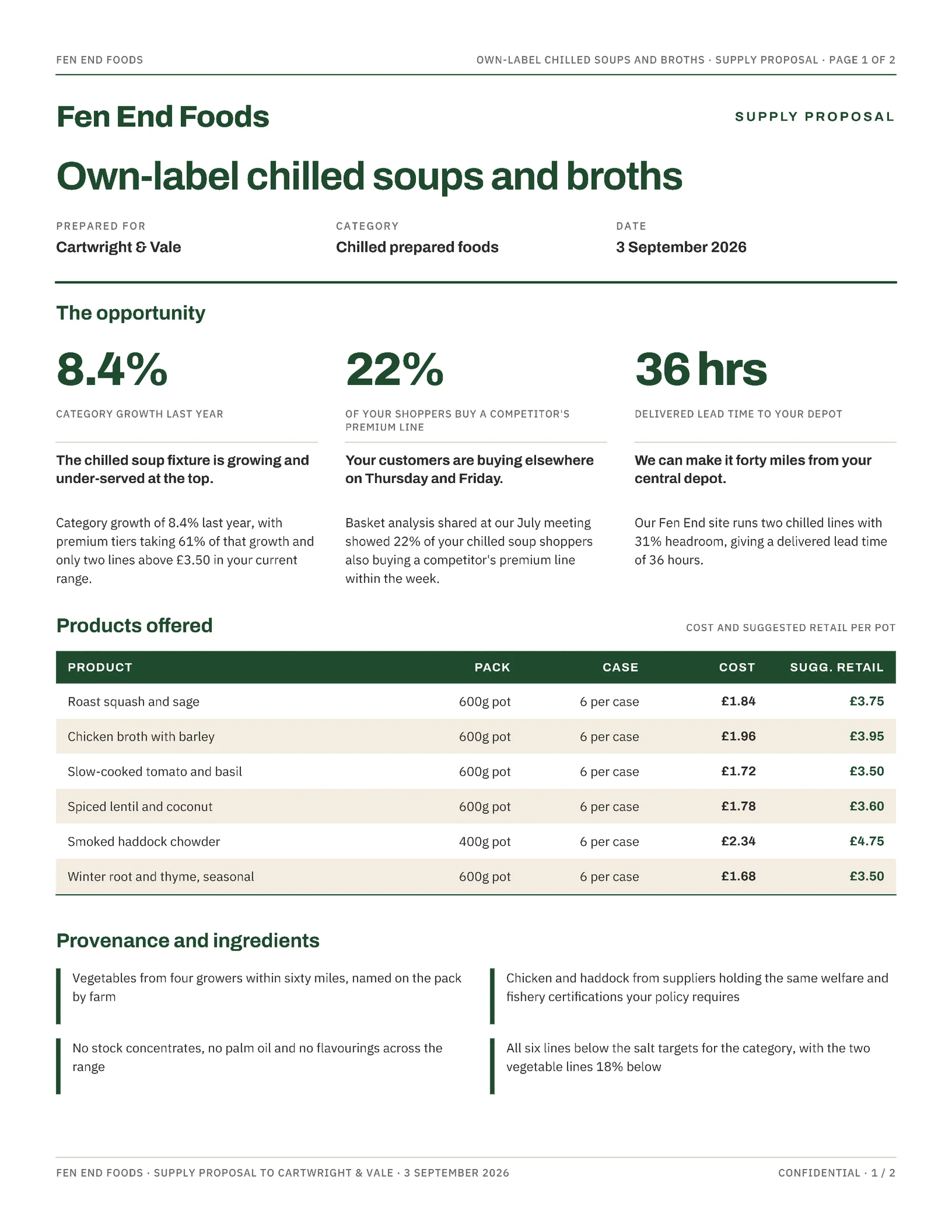 Oat Forest Supply Schedule Private Label Food Proposal — 2-page Proposal template, page 1 of 2