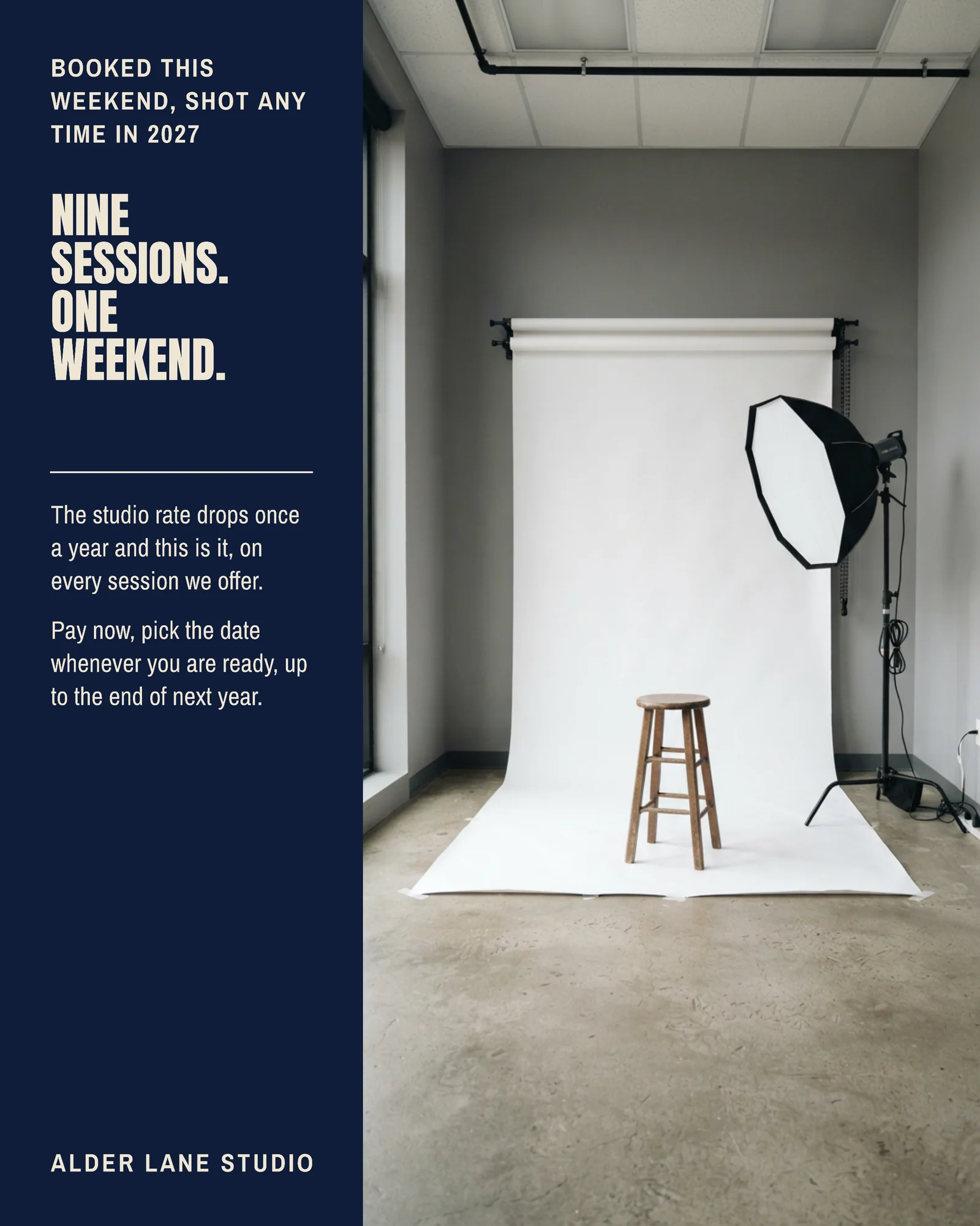 Ink Left Rail Photo Studio Black Friday Session Menu Instagram Carousel — 5-panel Instagram carousel carousel template, page 1 of 5