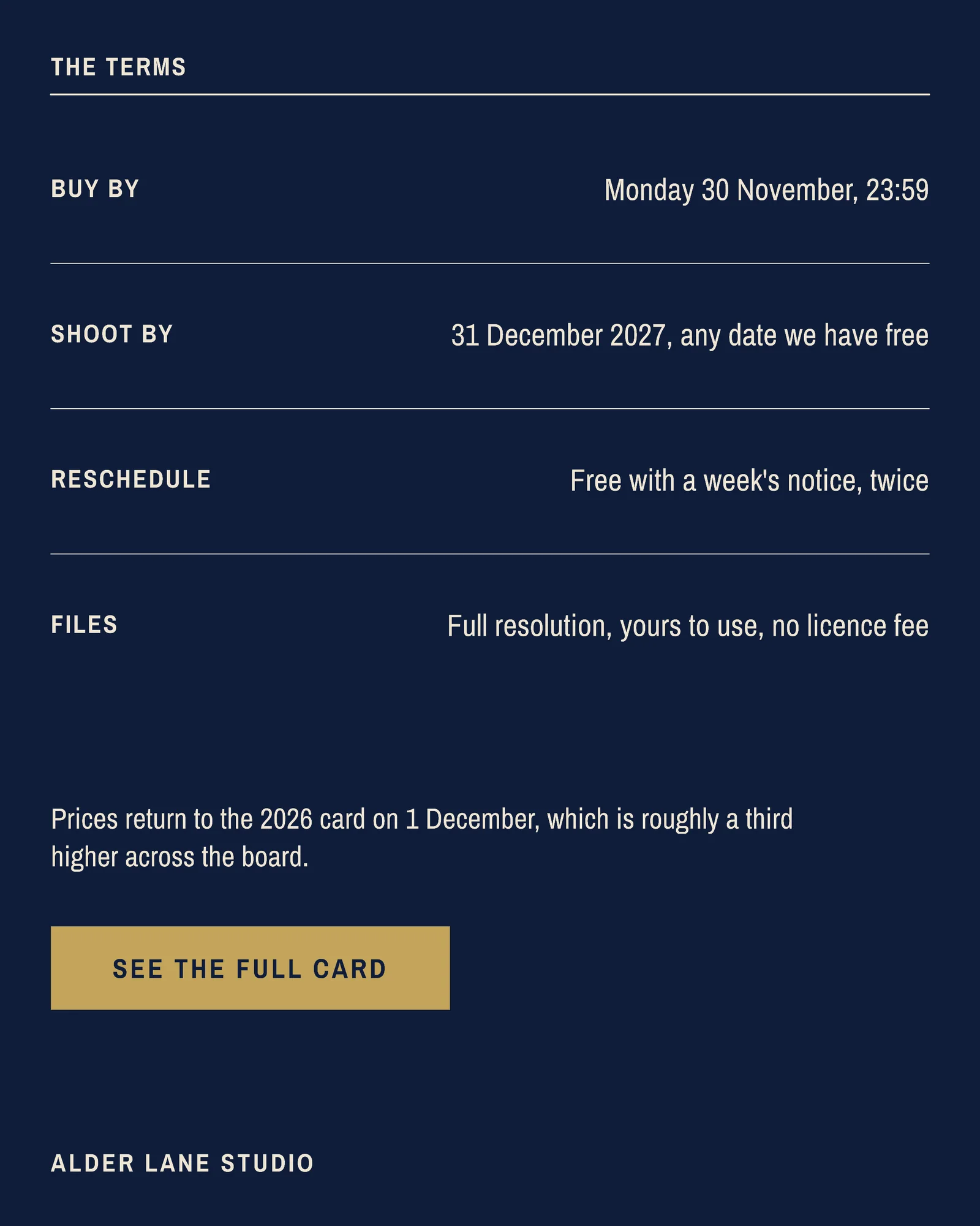 Ink Left Rail Photo Studio Black Friday Session Menu Instagram Carousel — 5-panel Instagram carousel carousel template, page 5 of 5