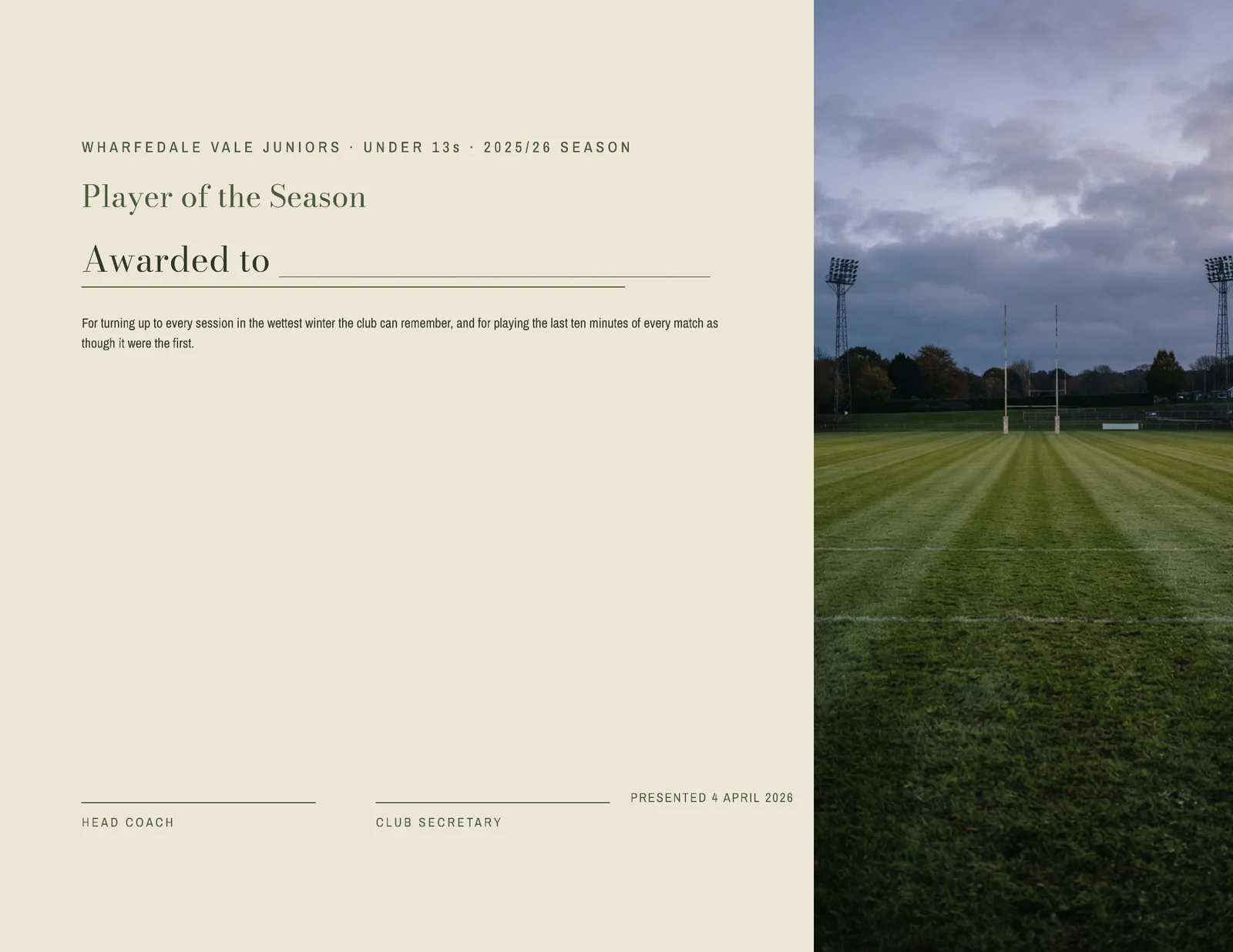 Moss Photo Edge Junior Rugby Season Certificate — Letter landscape Certificate template