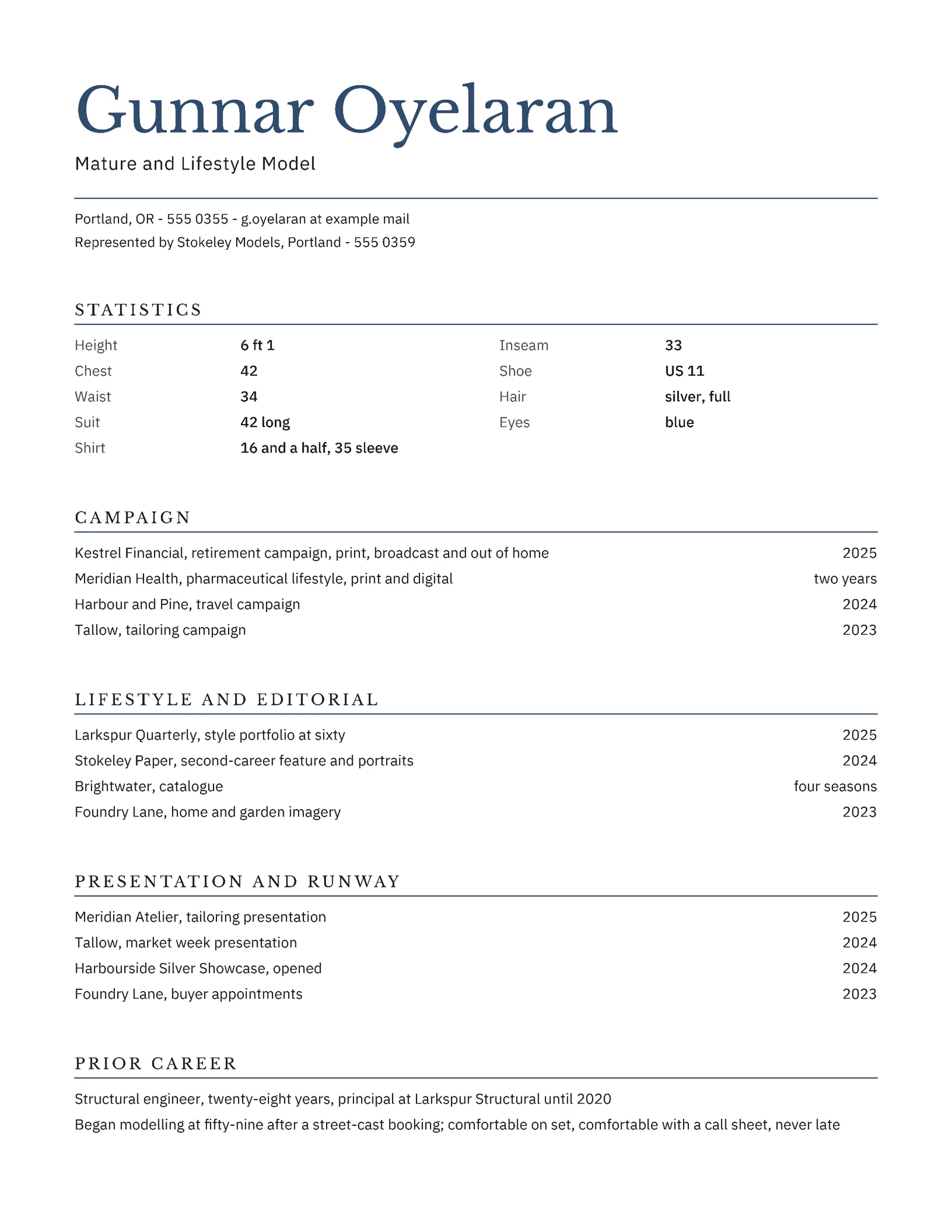Mature Model Resume — Letter Resume template