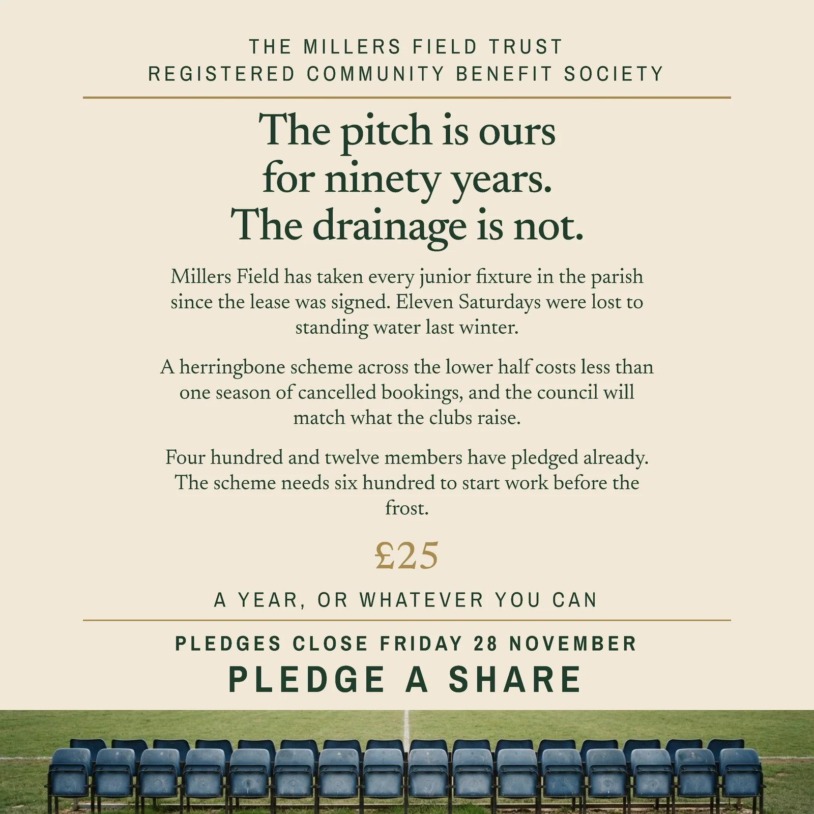 Parchment Brass Centred Notice Pitch Trust Drainage Facebook Ad — 1:1 Facebook ad template