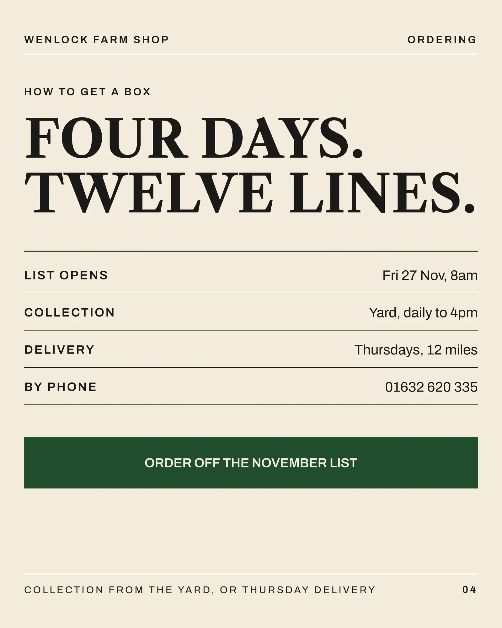 Cream Forest Catalogue Grid Farm Shop Black Friday List Facebook Carousel — 5-panel Facebook carousel carousel template, page 5 of 5