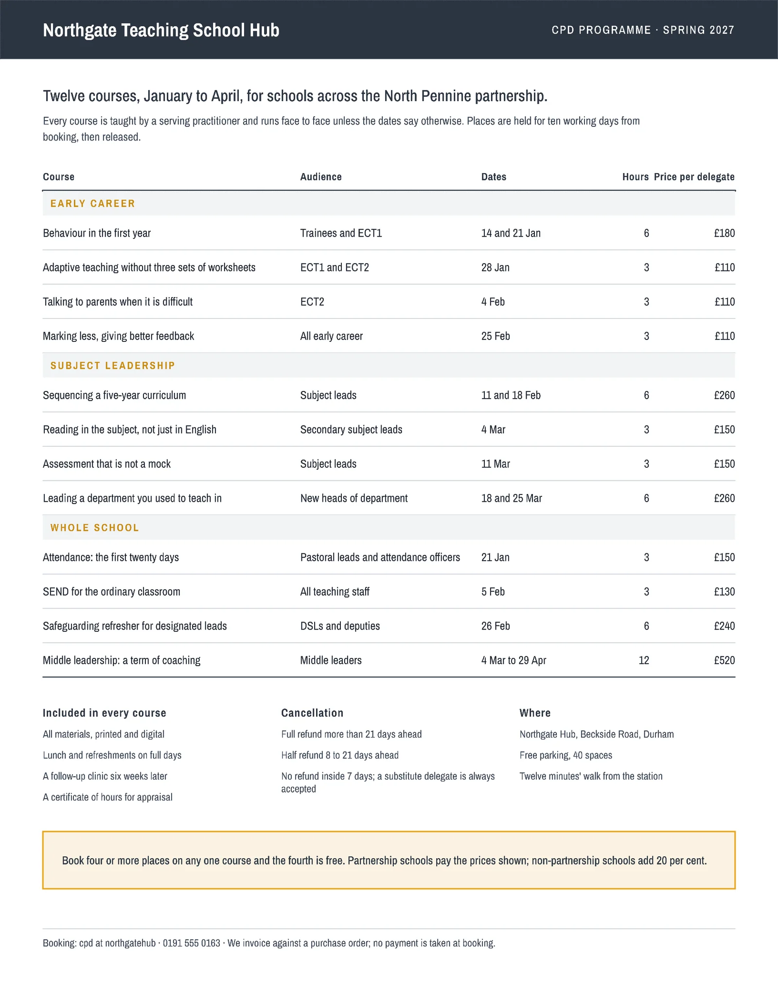 Slate CPD Rate Card Teaching Hub Programme One-Pager — Letter One pager template