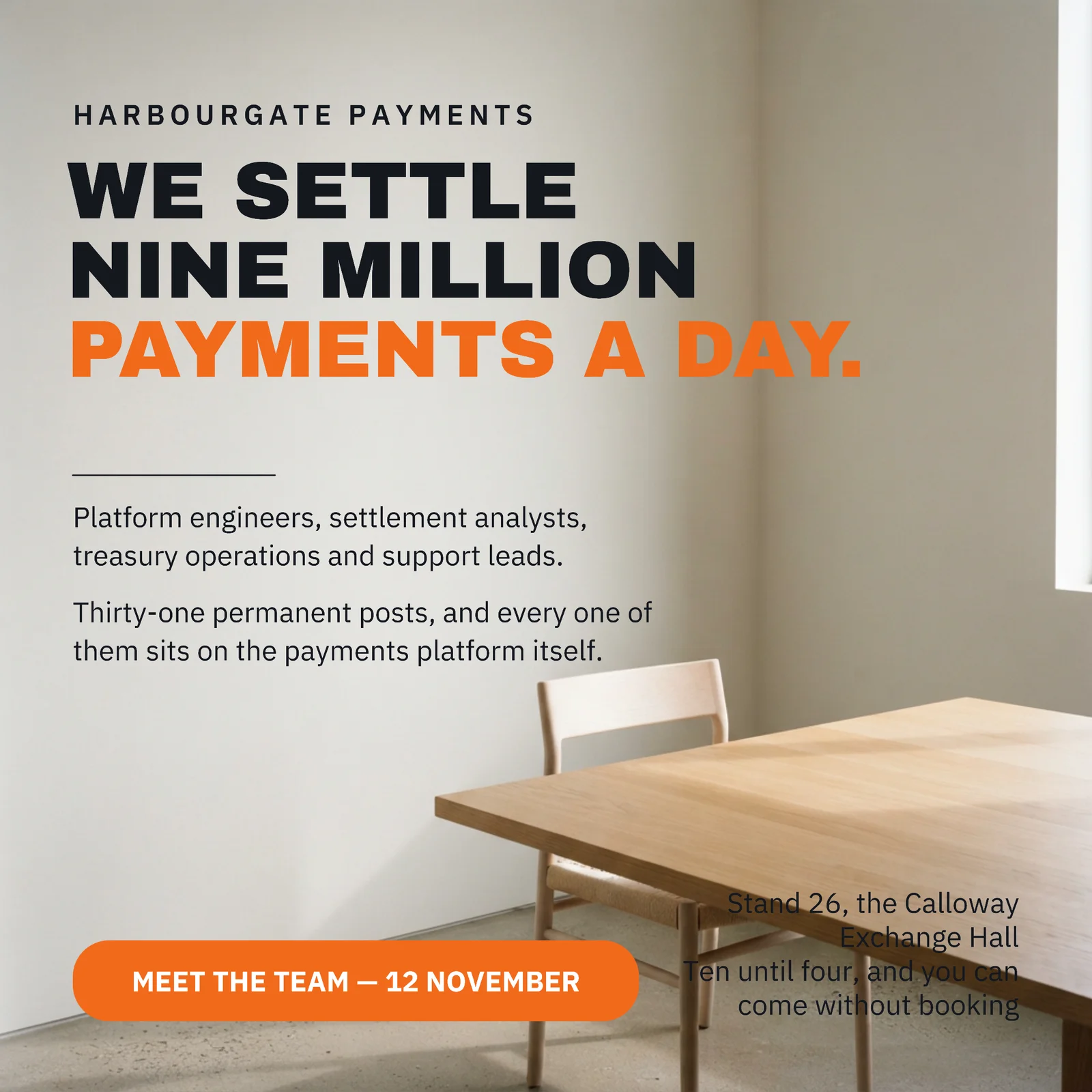 Sand Tangerine Full Bleed Type Stack Payments Platform Careers Fair LinkedIn Ad — 1:1 LinkedIn ad template