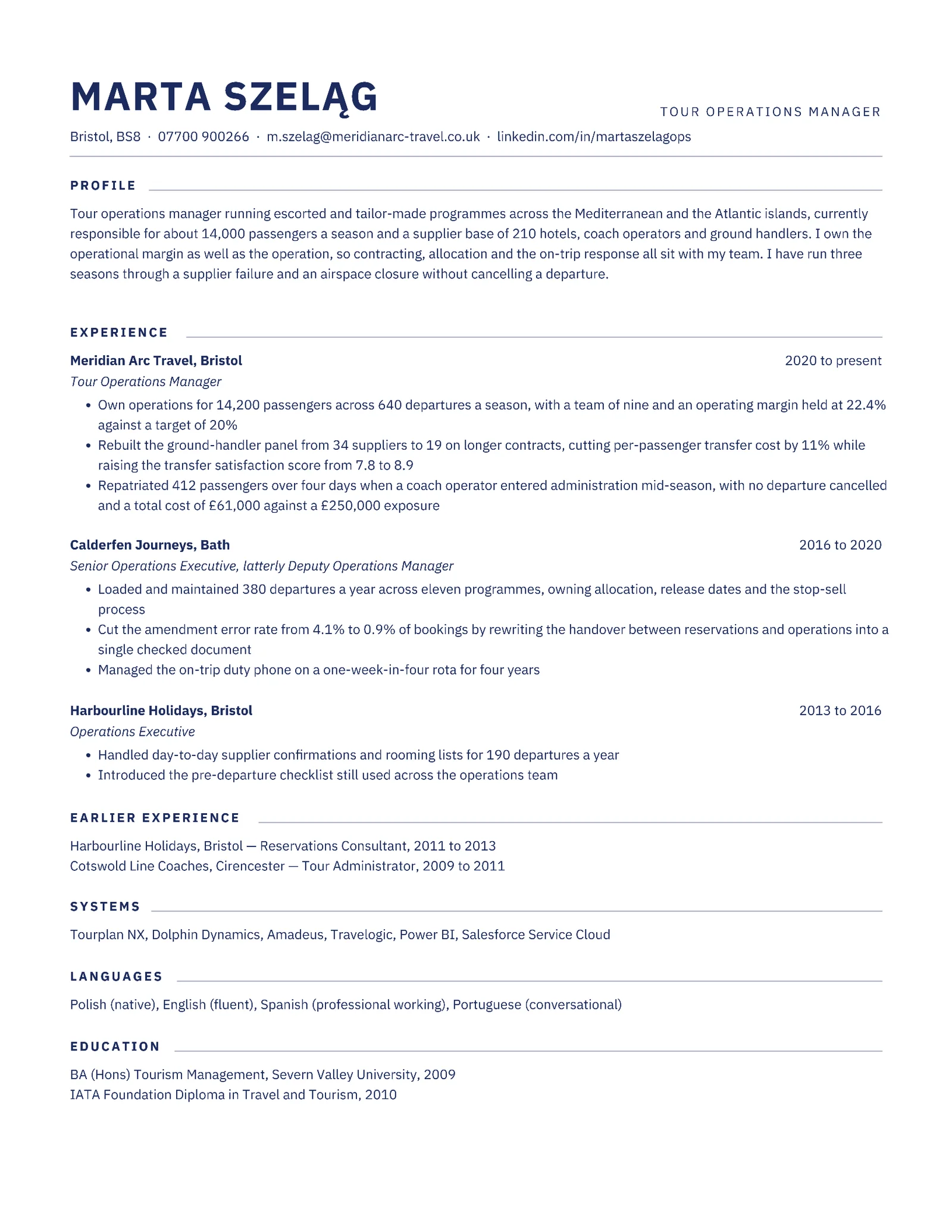 Tour Operations Manager Chronological Resume — Letter Resume template