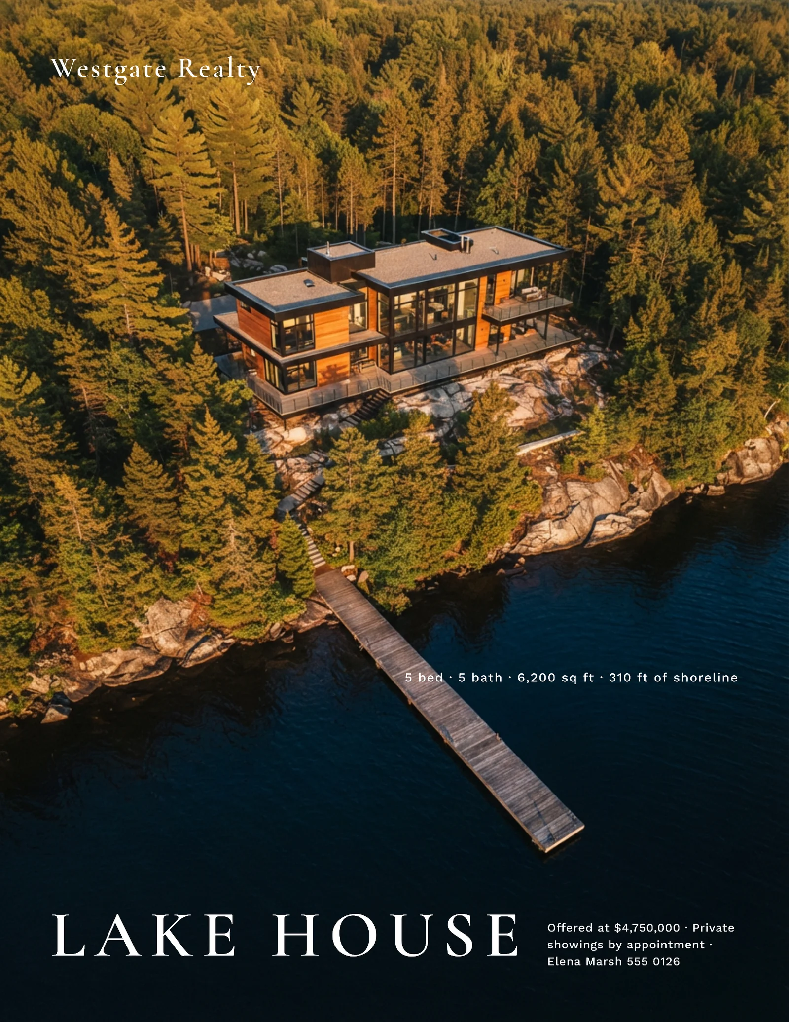 Aerial Luxury Serif Lake House Flyer — Letter Flyer template