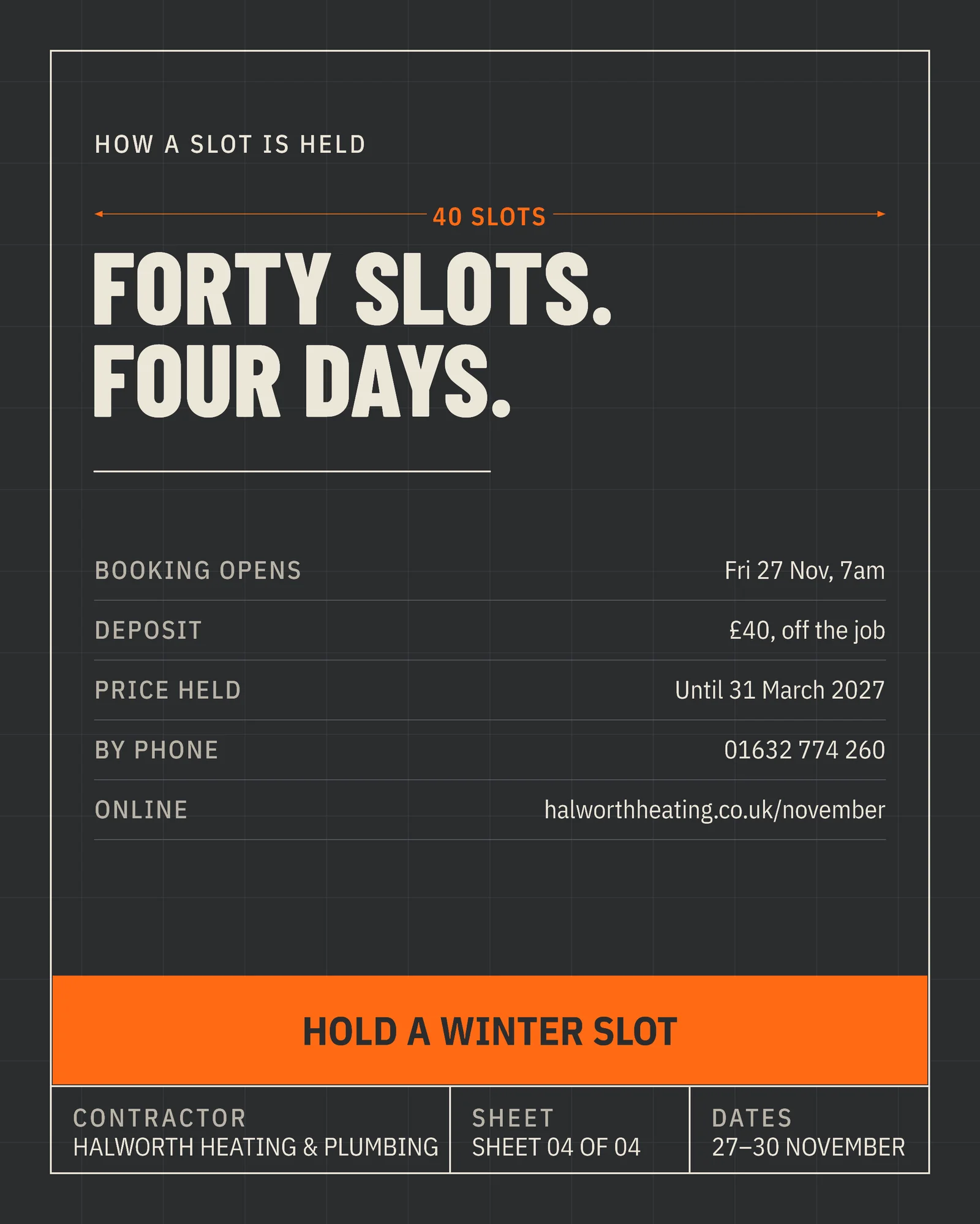 Graphite Orange Spec Sheet Heating Black Friday Slot Facebook Carousel — 4-panel Facebook carousel carousel template, page 4 of 4