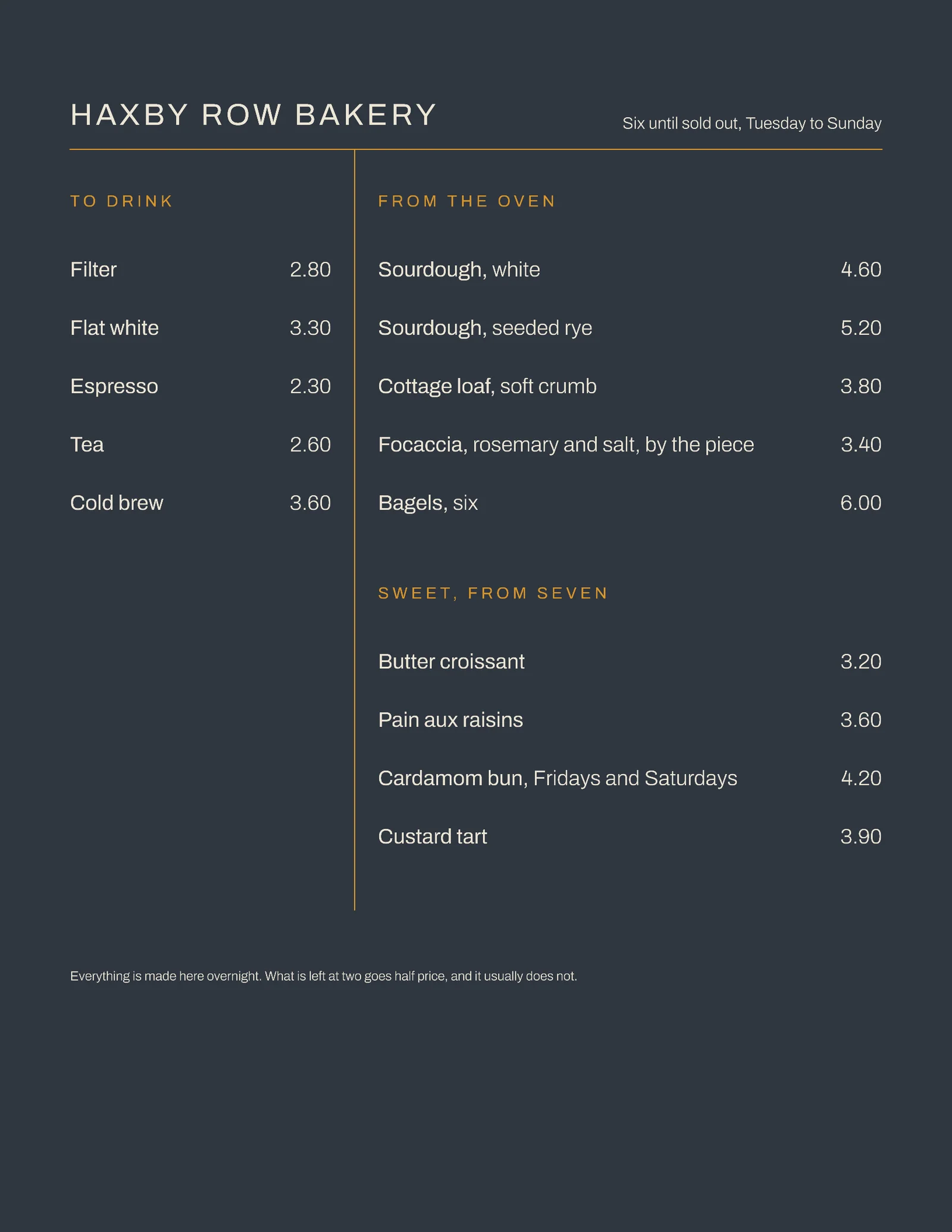 Slate Two Column Bakery Counter Menu — Letter Menu template