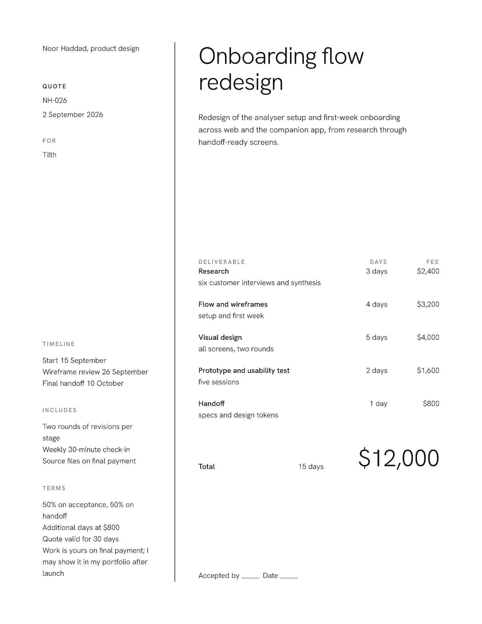 Minimal Freelance Design Quote — 2-page Quote template, page 2 of 2