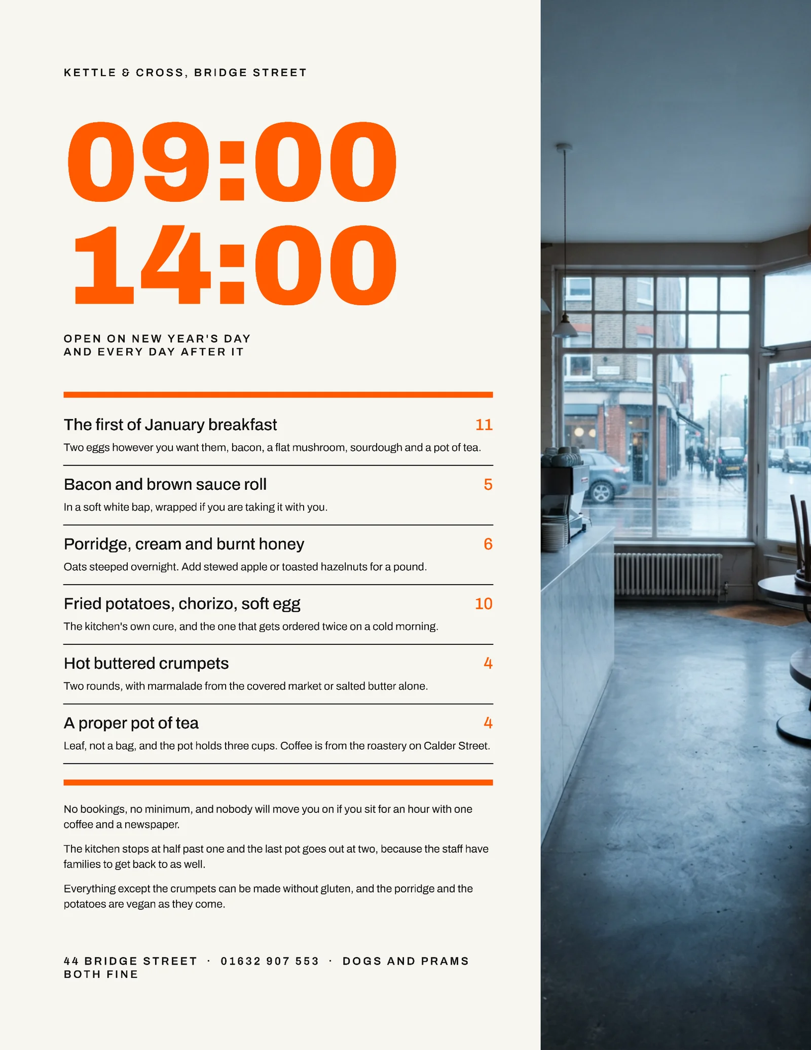 Signal Hours Block Cafe New Year Day Menu — Letter Menu template