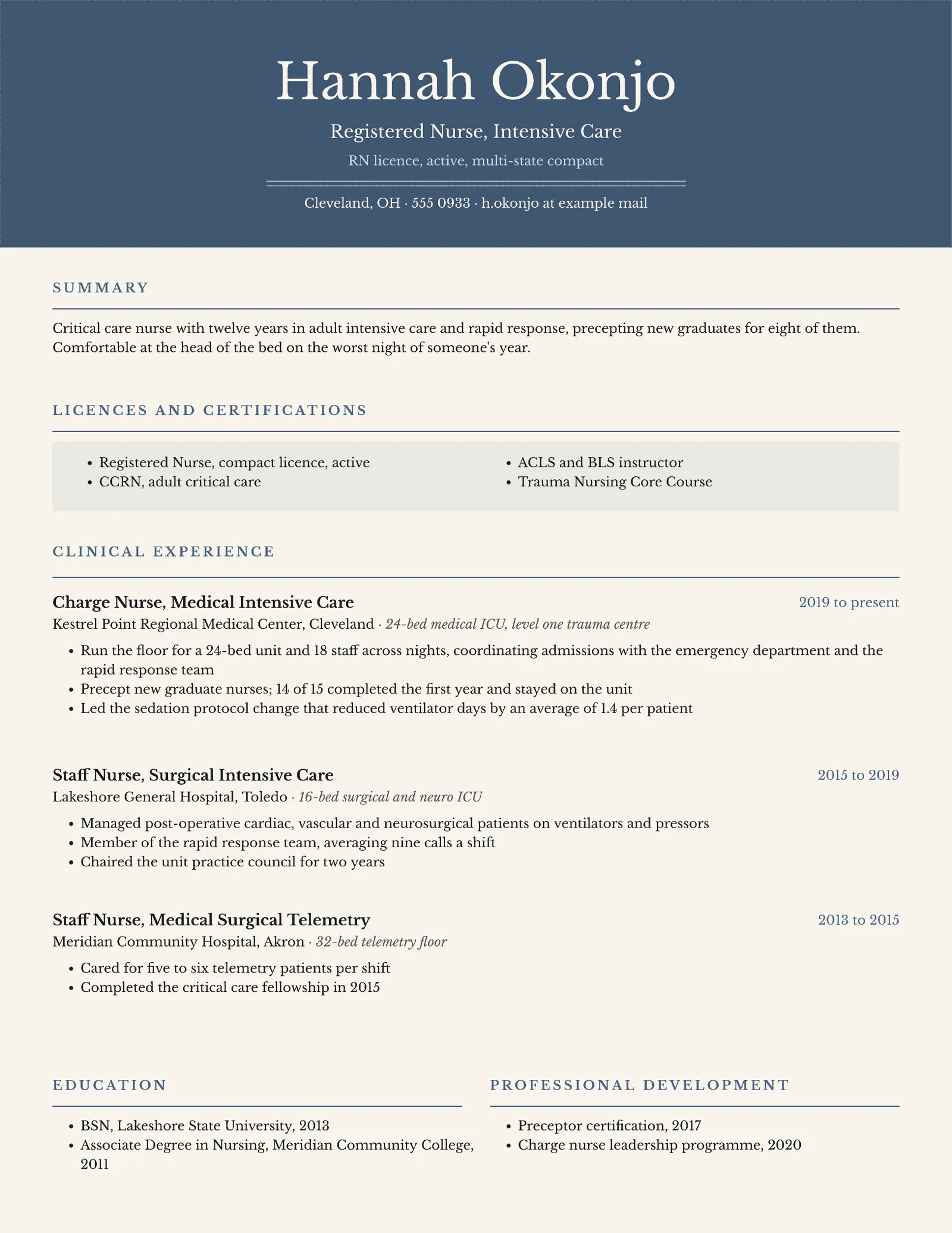 Slate Professional Intensive Care Nurse Resume — 2-page Resume template, page 2 of 2