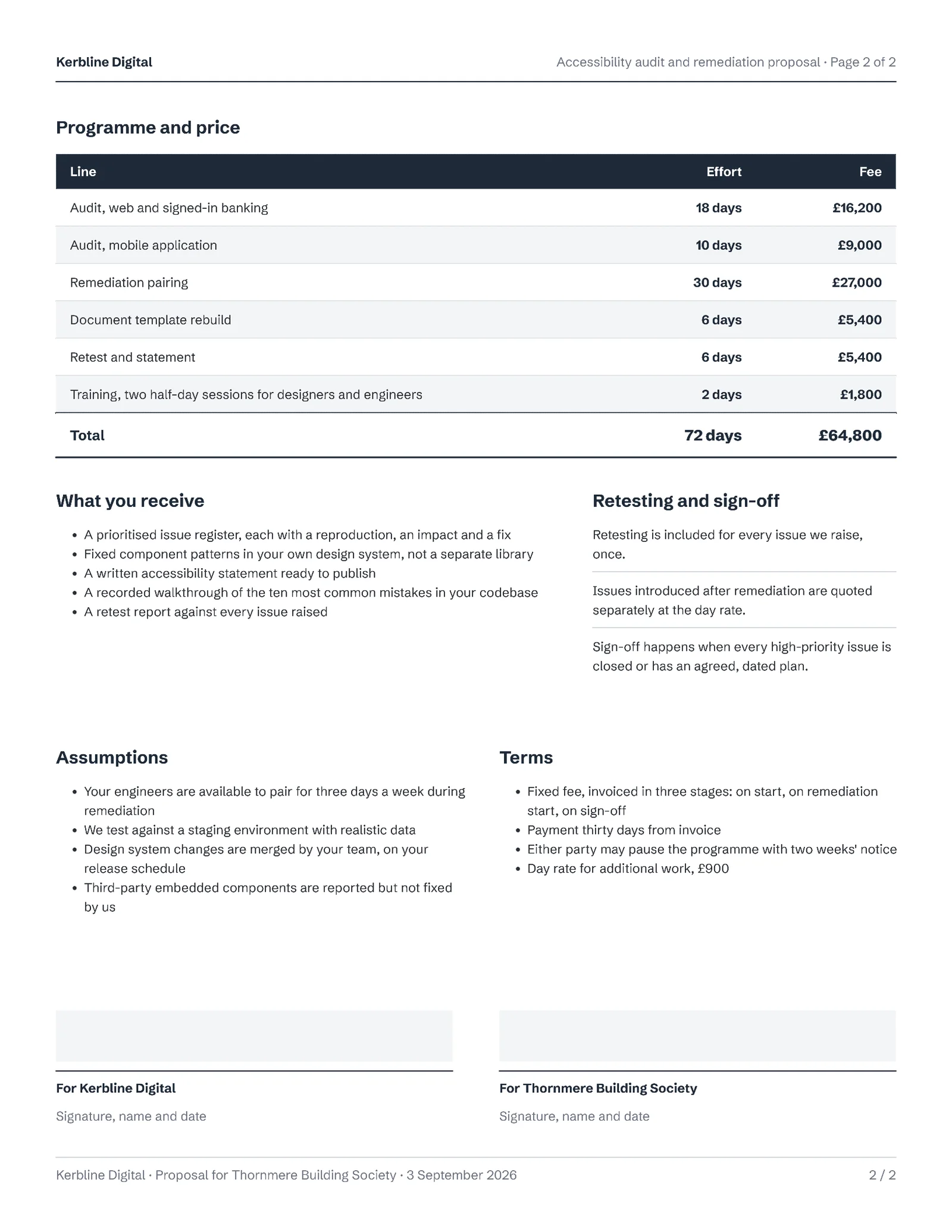 Slate Lime Audit Remediation Accessibility Programme Proposal — 2-page Proposal template, page 2 of 2