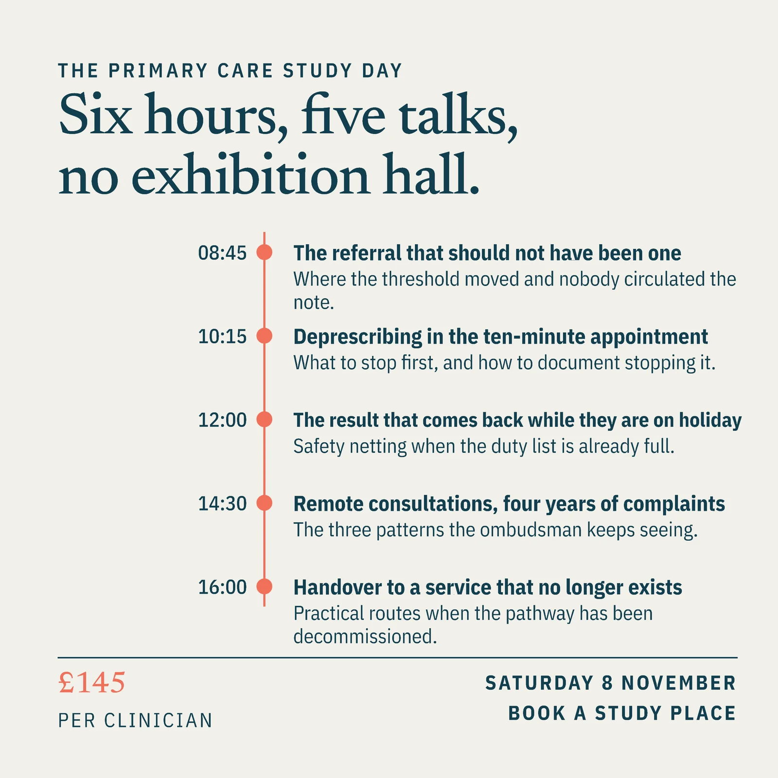 Chalk Coral Timetable Spine Primary Care Study Day LinkedIn Ad — 1:1 LinkedIn ad template