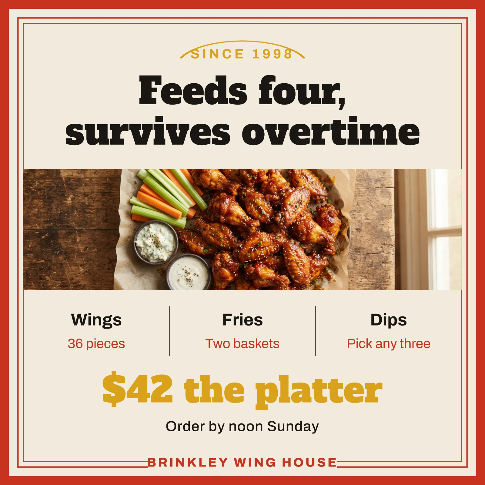 Football Platter Wing House Instagram Ad — 1:1 Instagram ad template