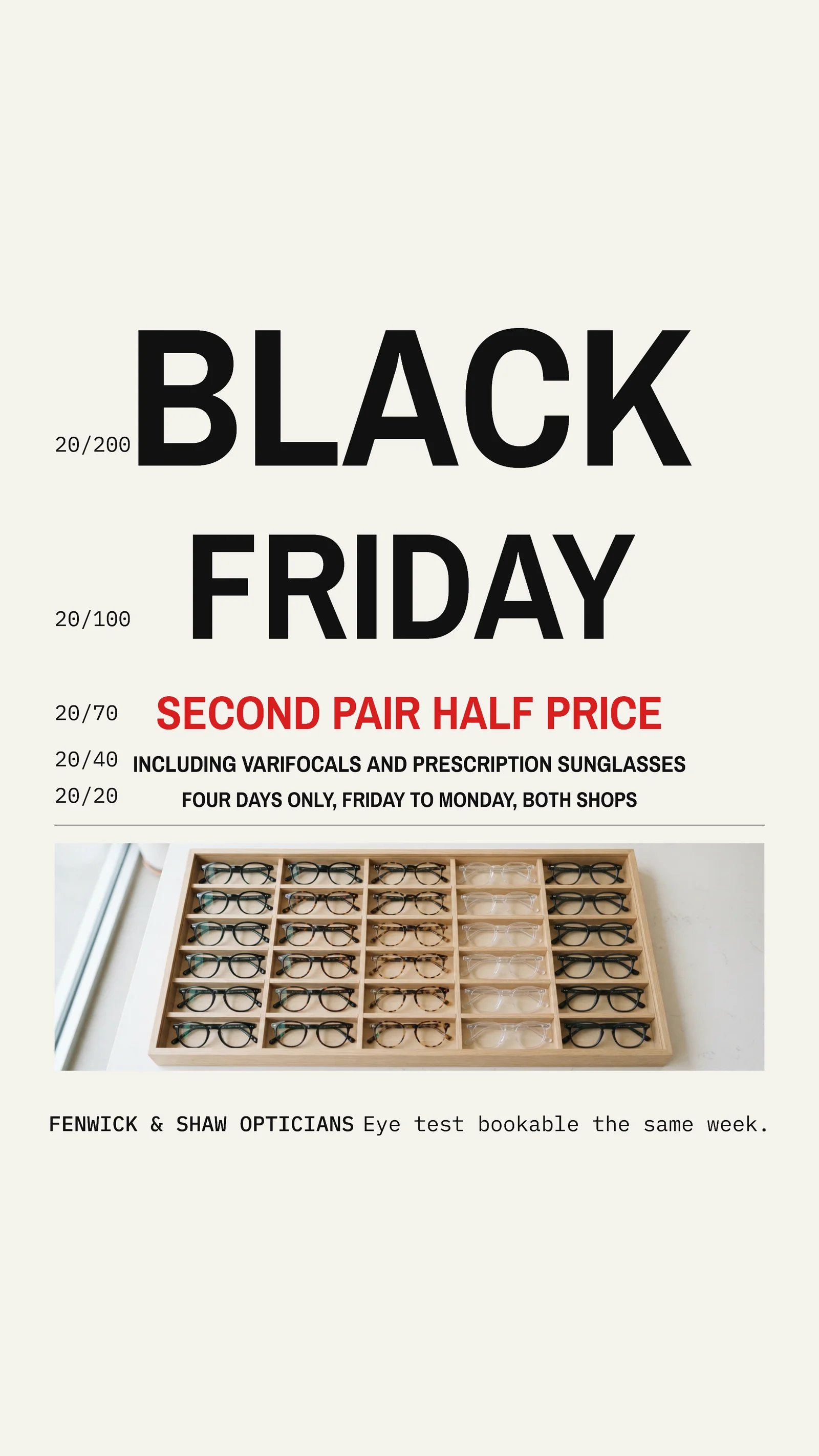Chalk Eye Chart Stack Opticians Black Friday Facebook Story — 9:16 Facebook story template
