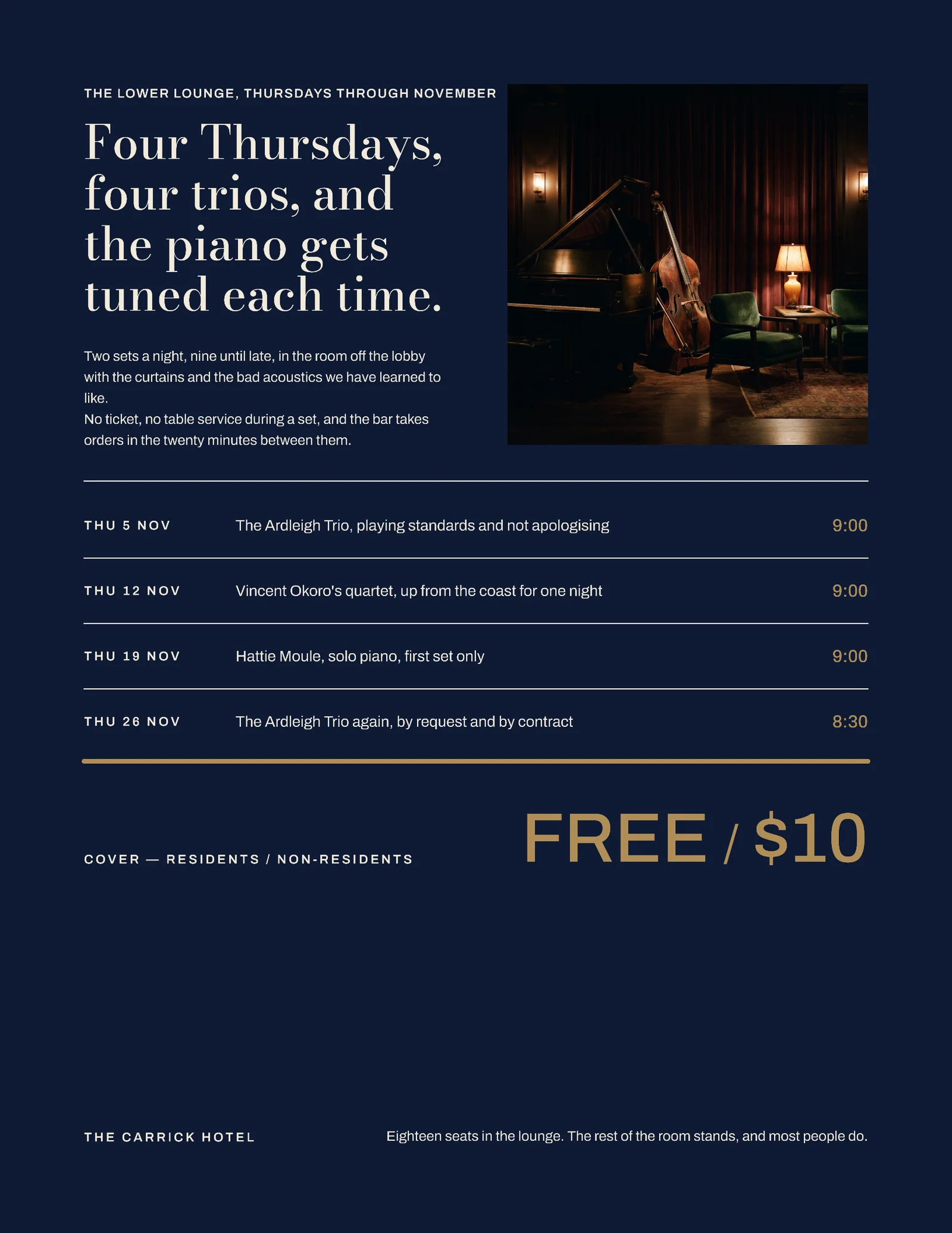 Midnight Brass Inset Square Hotel Jazz Residency Flyer — Letter Flyer template