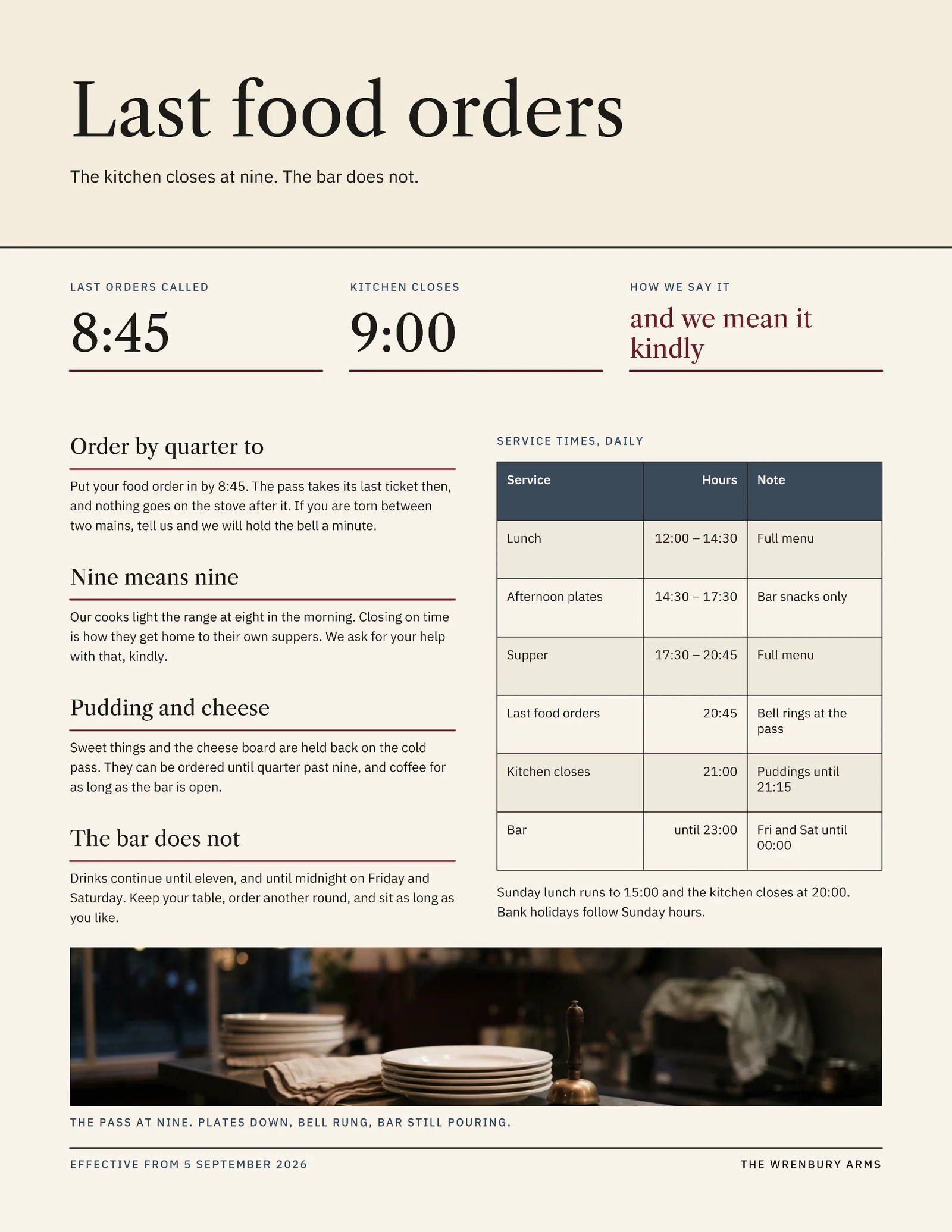 Kitchen Closes One Pager — 2-page One pager template, page 1 of 2