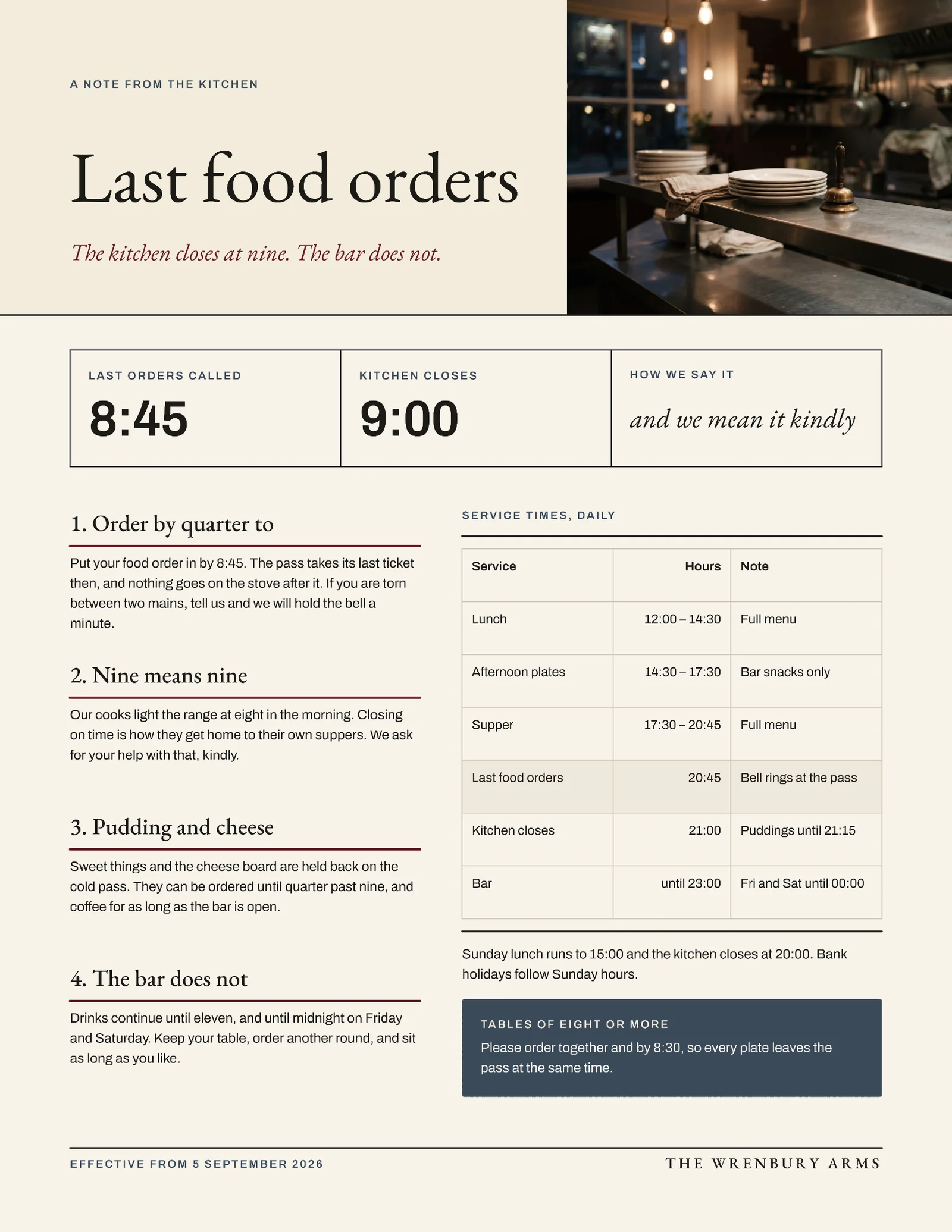 Kitchen Closes One Pager — 2-page One pager template, page 2 of 2