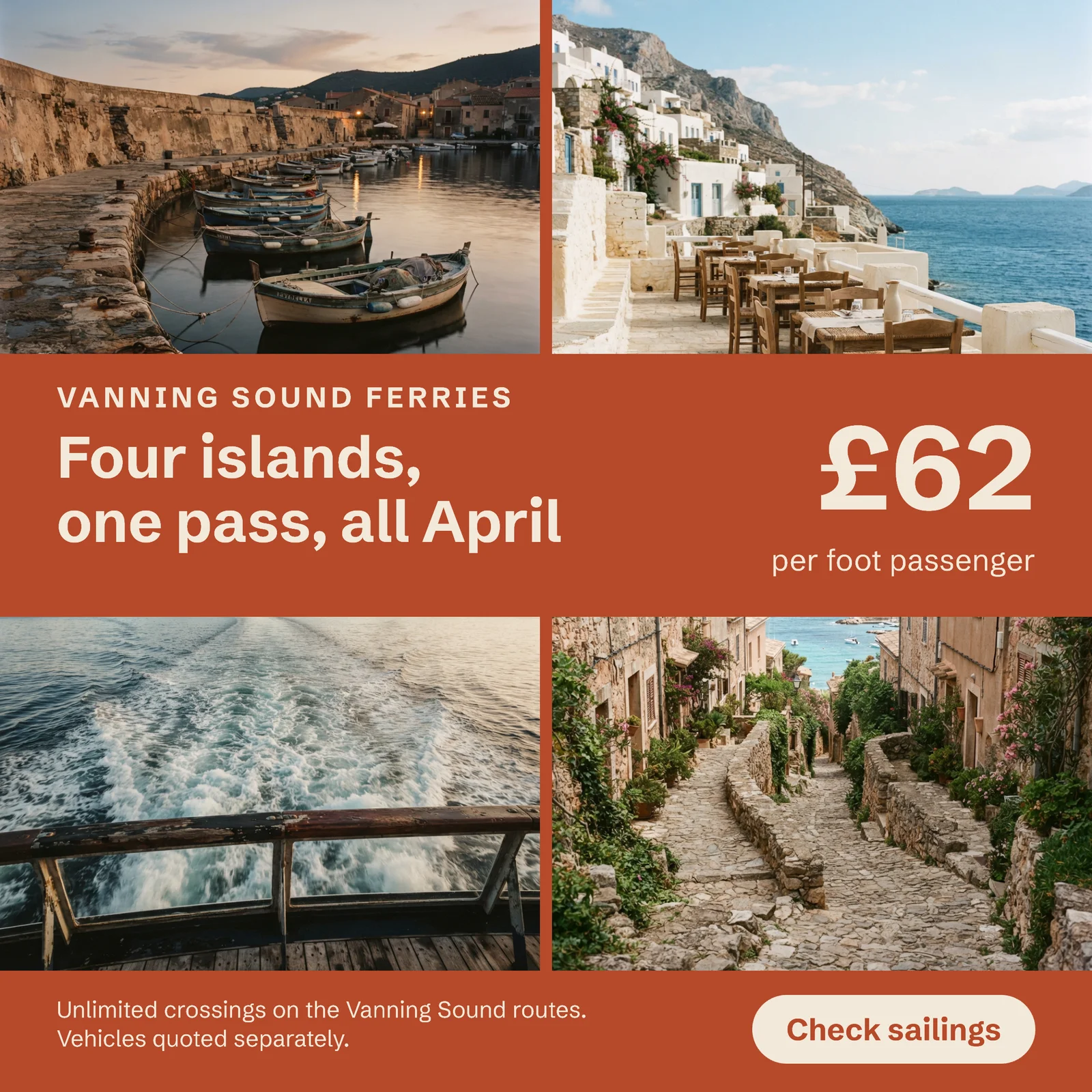Island Ferry Pass Postcard Grid Instagram Ad — 1:1 Instagram ad template
