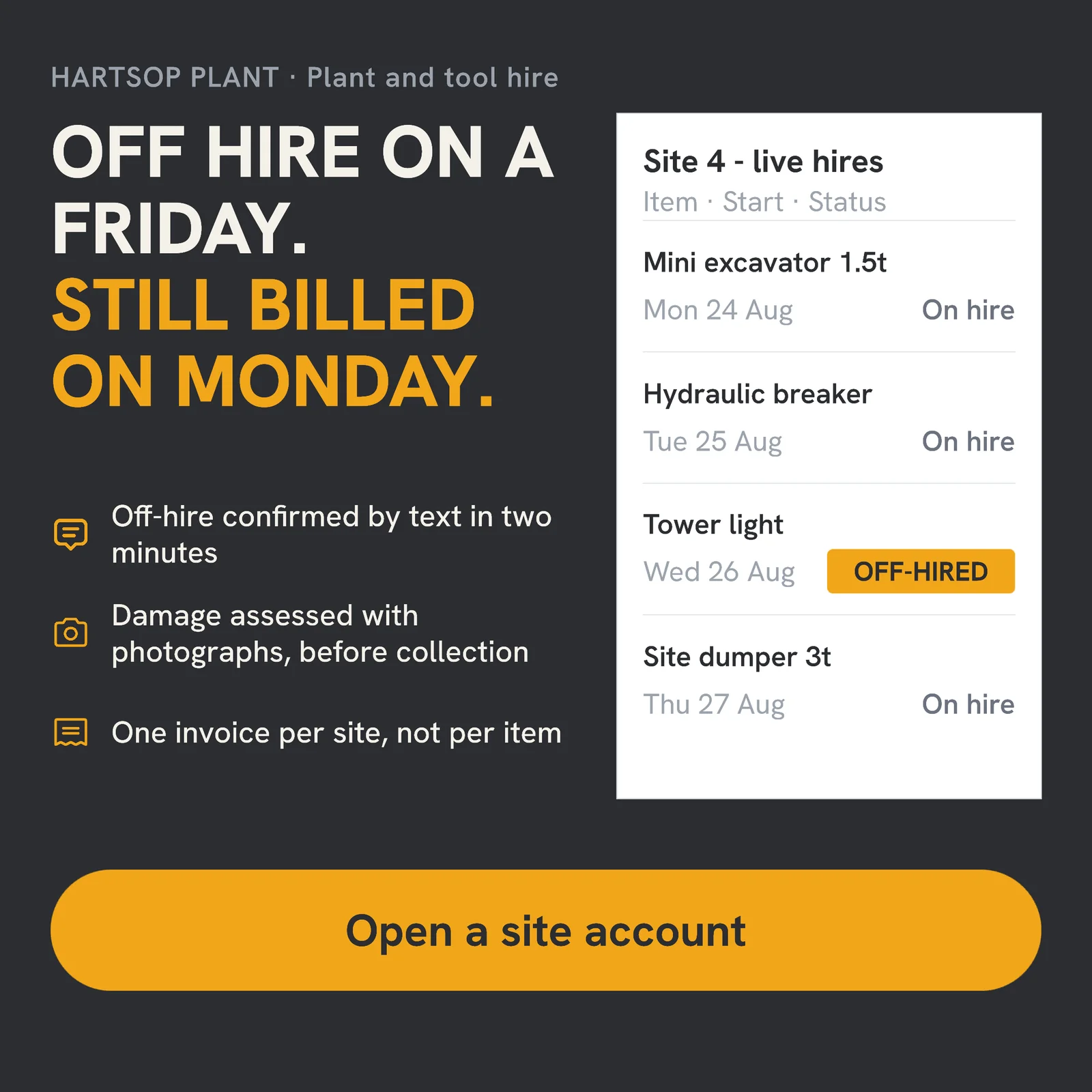 Charcoal hire list benefits — 1:1 Instagram ad template