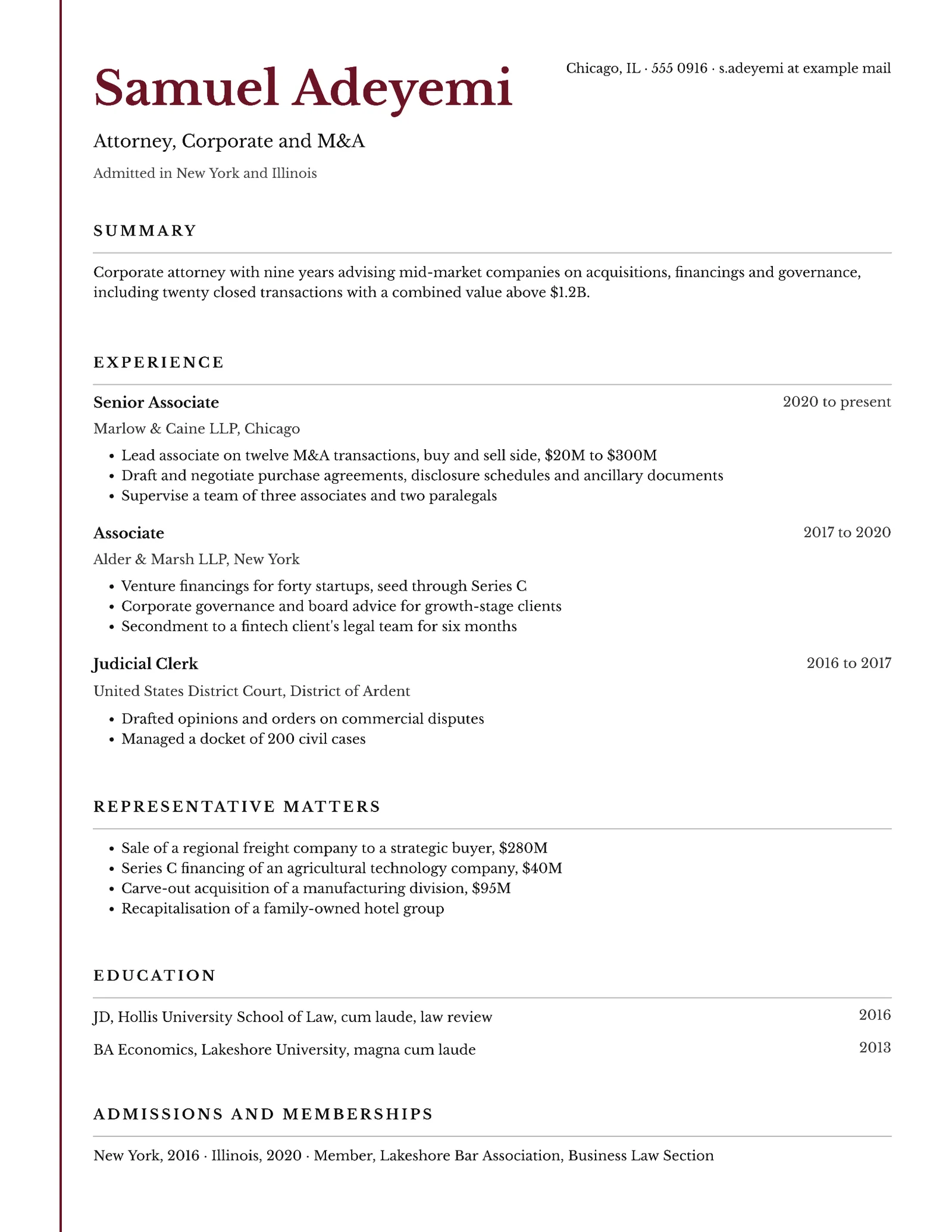 Corporate Left Rule Attorney Résumé — Letter Resume template