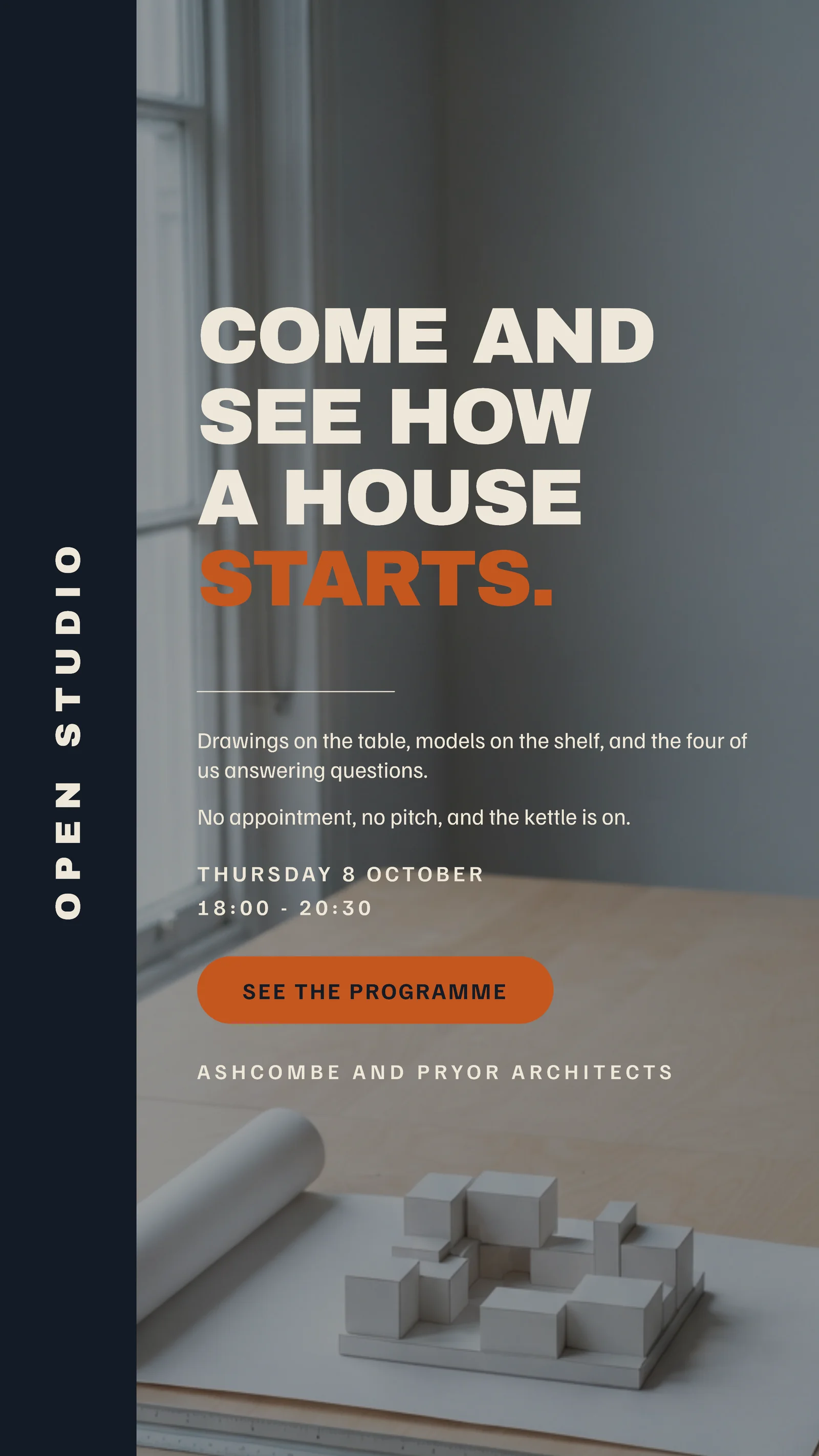 Ink Orange Vertical Rail Architects Open Studio Instagram Story — 9:16 Instagram story template