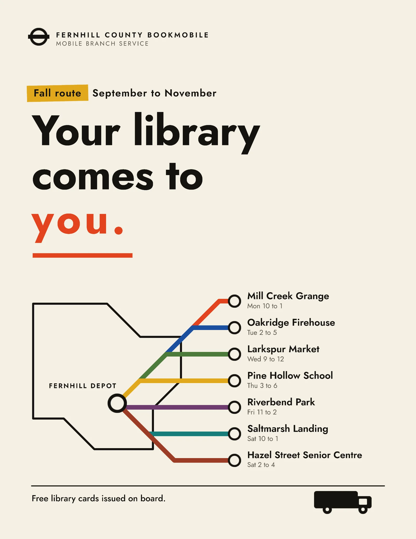 Transit-Map Bookmobile Route Flyer — Letter Flyer template